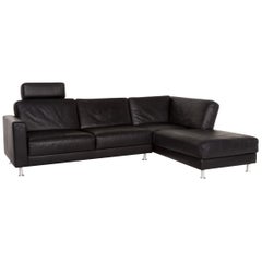 Brühl & Sippold Fiesta Leather Corner Sofa Black Sofa Couch