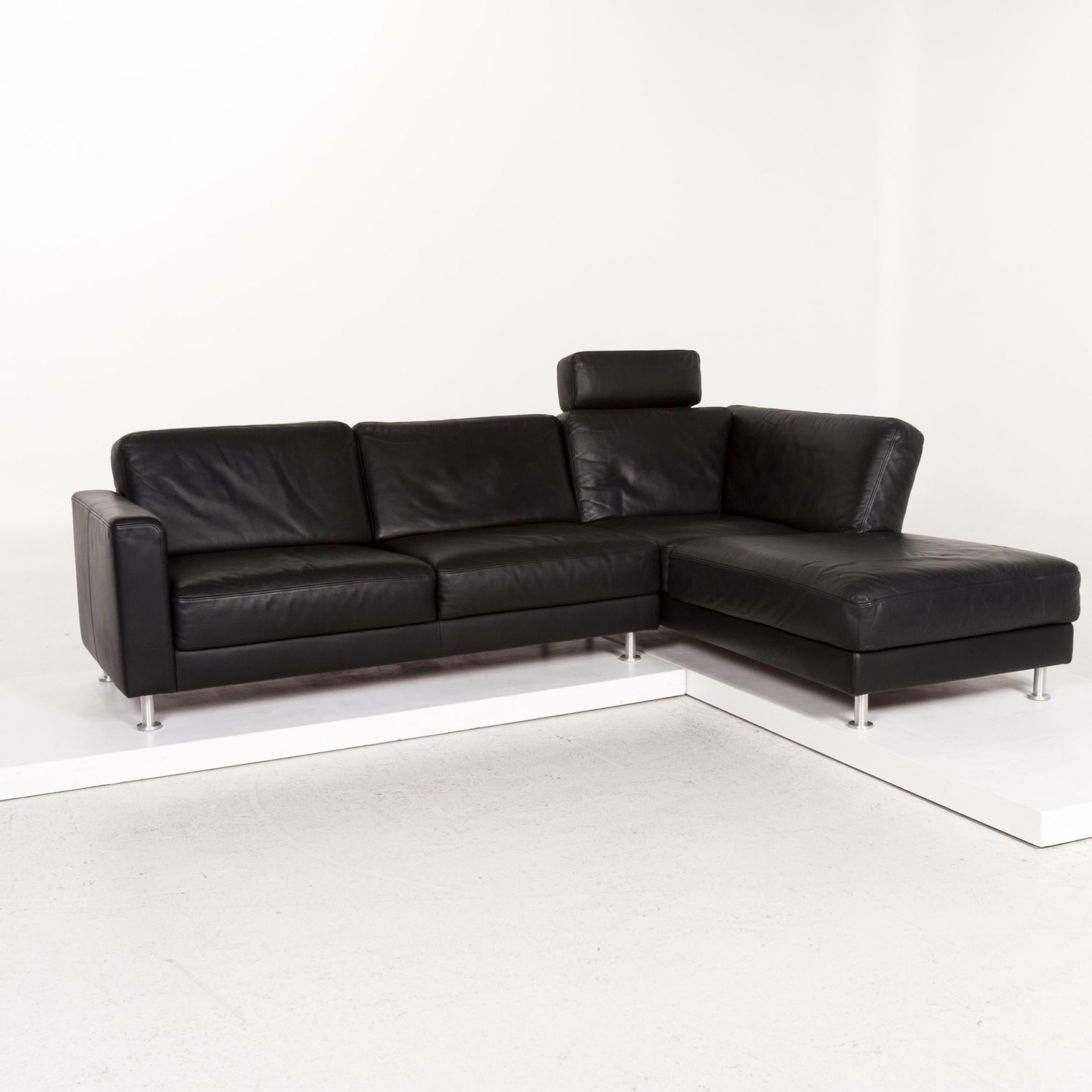 German Brühl & Sippold Fiesta Leather Sofa Set Black 1 Corner Sofa 2 Armchair