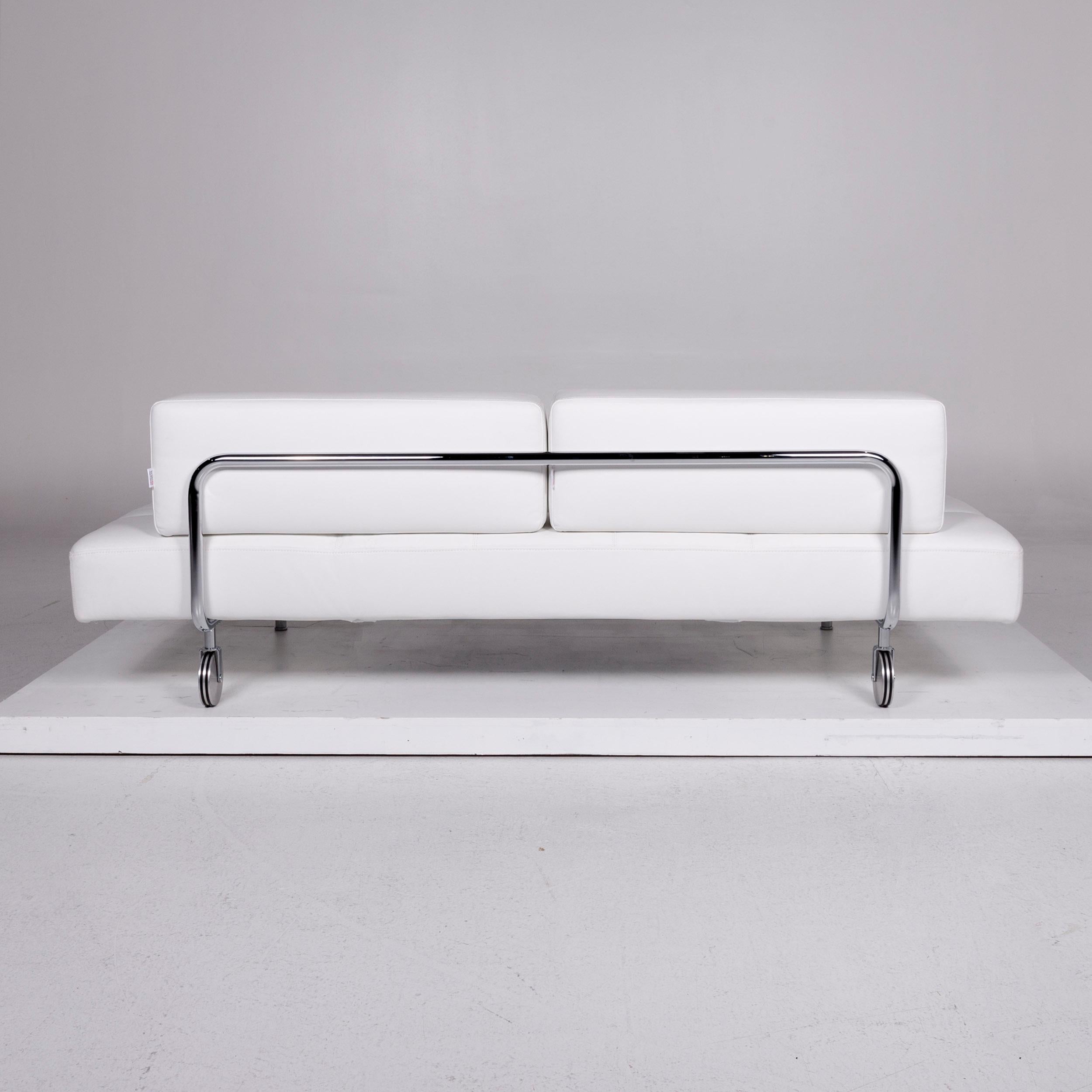 Brühl & Sippold Jerry Leather Sofa White Three-Seat Function Relaxation Couch 5