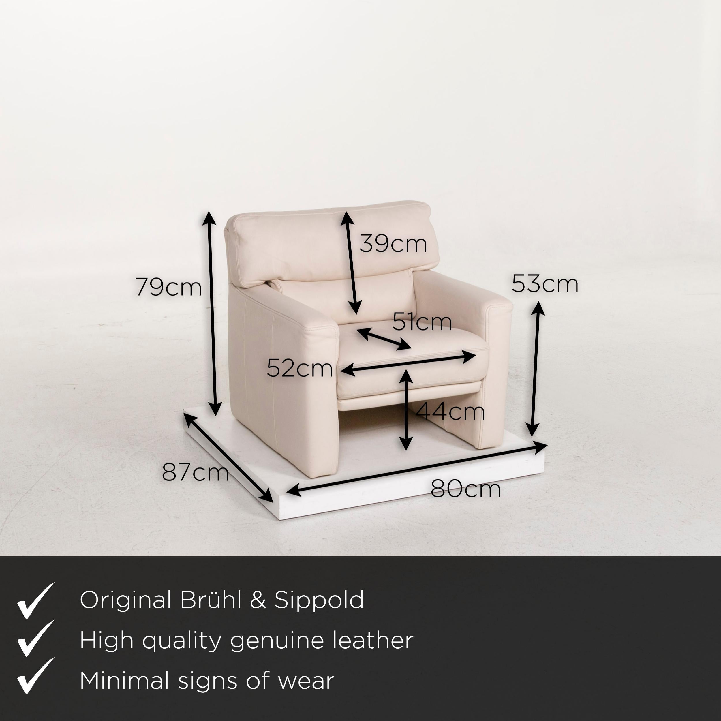 We present to you a Brühl & Sippold leather armchair cream.
 

 Product measurements in centimeters:
 

Depth 87
Width 80
Height 79
Seat height 44
Rest height 55
Seat depth 51
Seat width 52
Back height 39.

 