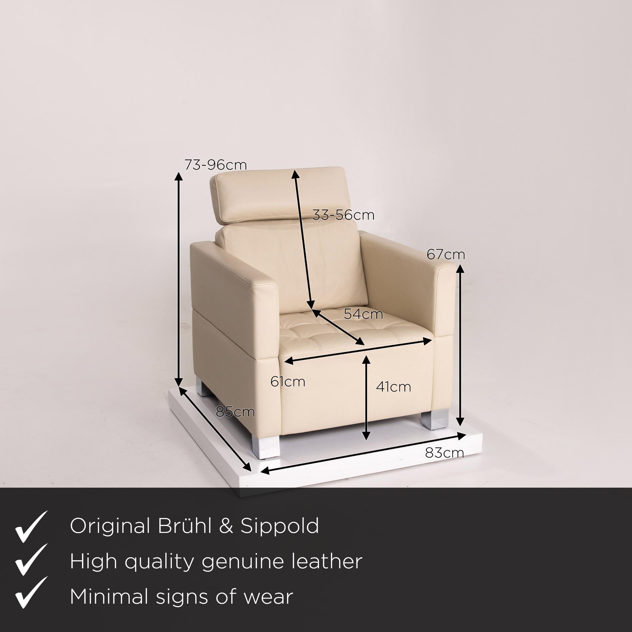 We present to you a Brühl & Sippold leather armchair set cream 1x armchair 1x stool.
    
 

 Product measurements in centimeters:
 

Depth 85
Width 83
Height 73
Seat height 41
Rest height 67
Seat depth 54
Seat width 61
Back height 33.