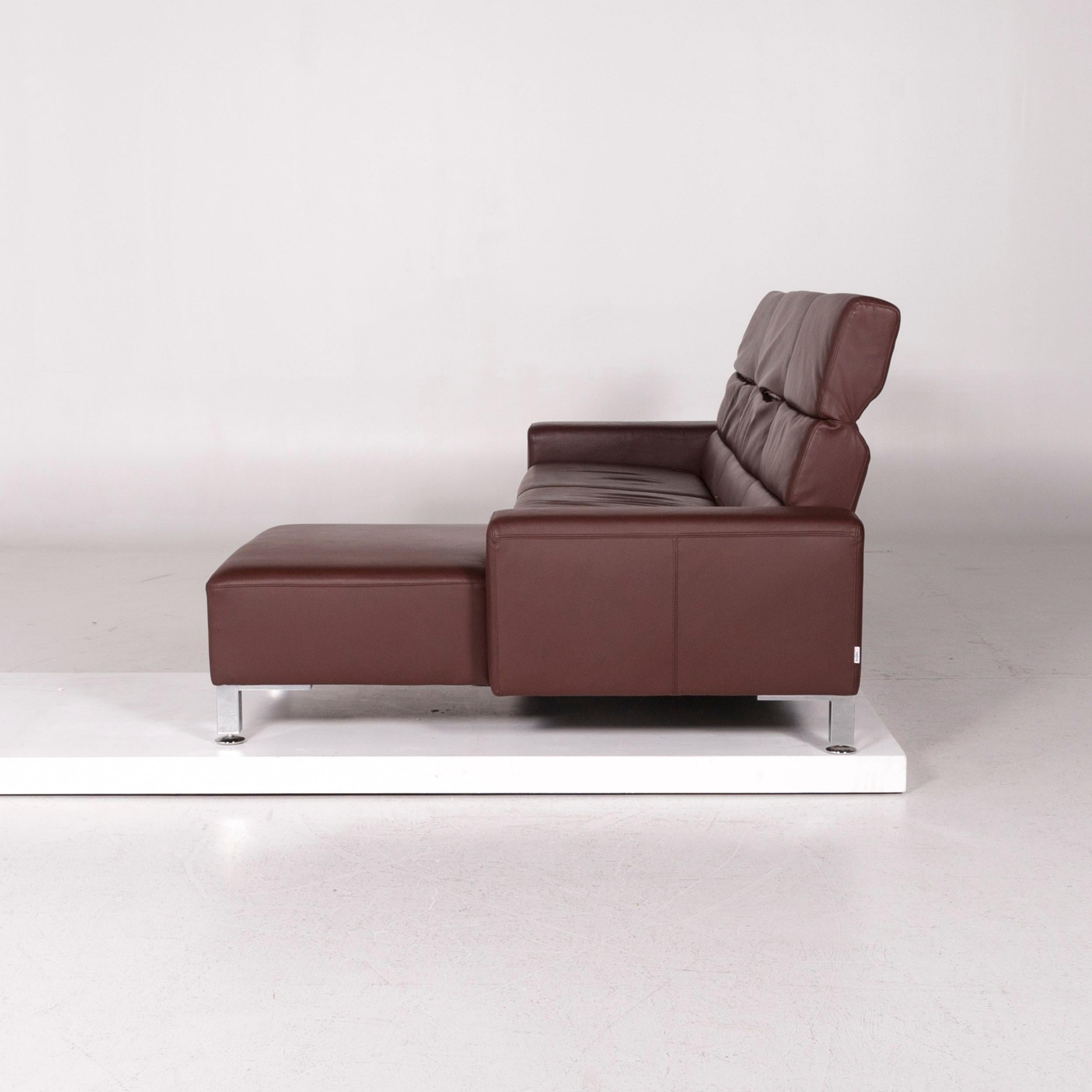 Brühl & Sippold Leather Corner Sofa Bordeaux Dark Red Auburn Sofa Function Couch For Sale 6