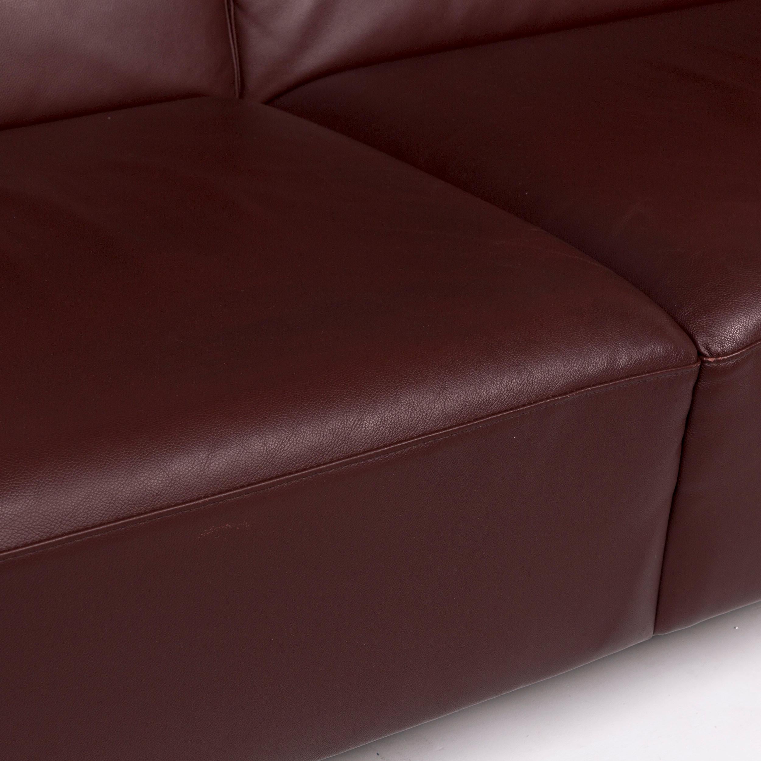 Modern Brühl & Sippold Leather Corner Sofa Bordeaux Dark Red Auburn Sofa Function Couch For Sale