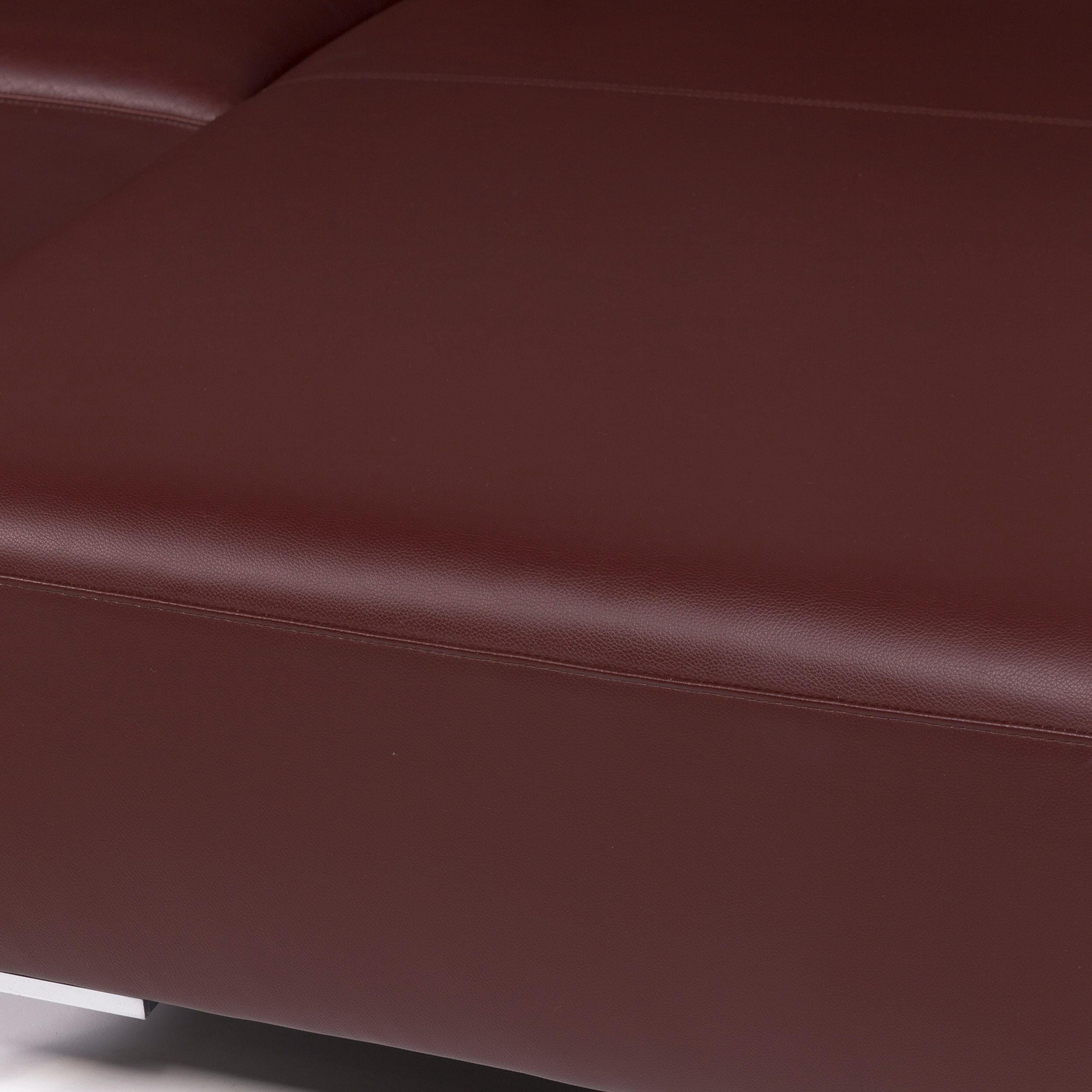 German Brühl & Sippold Leather Corner Sofa Bordeaux Dark Red Auburn Sofa Function Couch For Sale