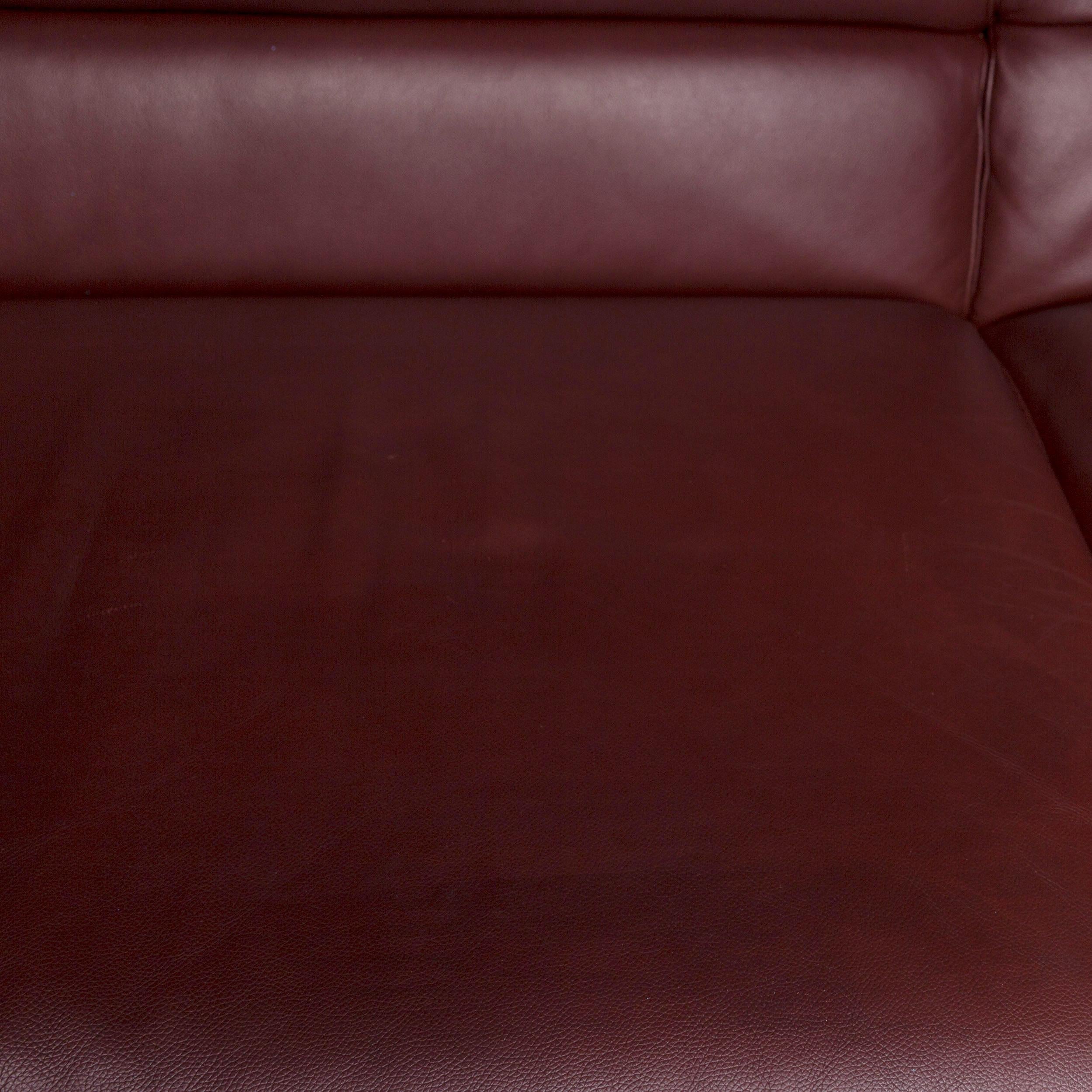 Brühl & Sippold Leather Corner Sofa Bordeaux Dark Red Auburn Sofa Function Couch In Good Condition For Sale In Cologne, DE