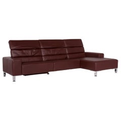 Brühl & Sippold Leather Corner Sofa Bordeaux Dark Red Auburn Sofa Function Couch