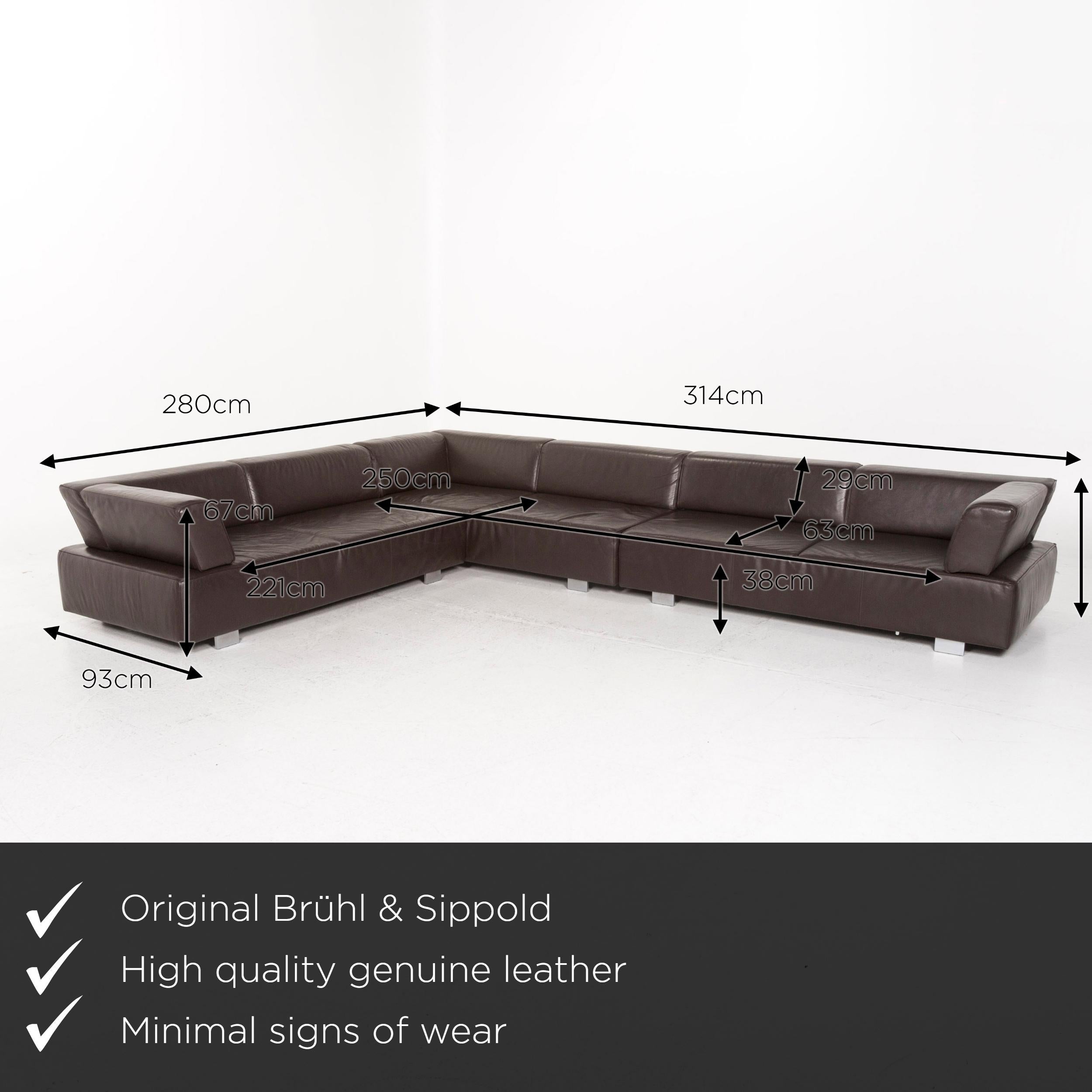 We present to you a Brühl & Sippold leather corner sofa brown dark brown sofa couch.

 

 Product measurements in centimeters:
 

Depth 93
Width 280
Height 67
Seat height 38
Rest height 67
Seat depth 63
Seat width 221
Back height