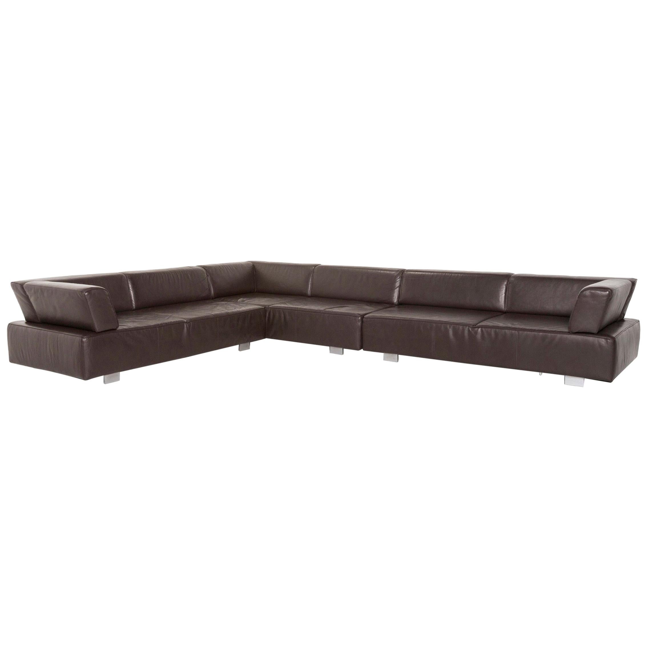 Brühl & Sippold Leather Corner Sofa Brown Dark Brown Sofa Couch For Sale