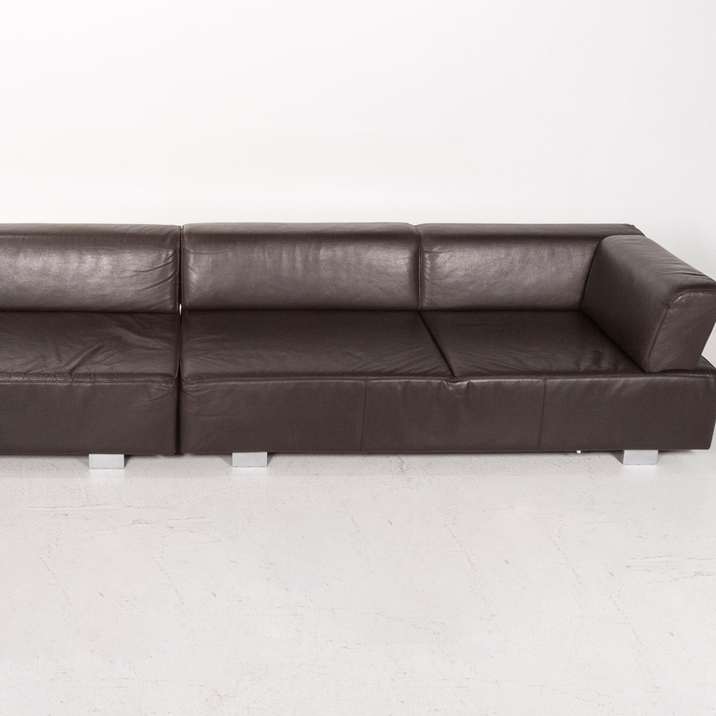 Brühl & Sippold Leather Corner Sofa Set Brown Dark Brown 1 Corner Sofa 1 Stool For Sale 4