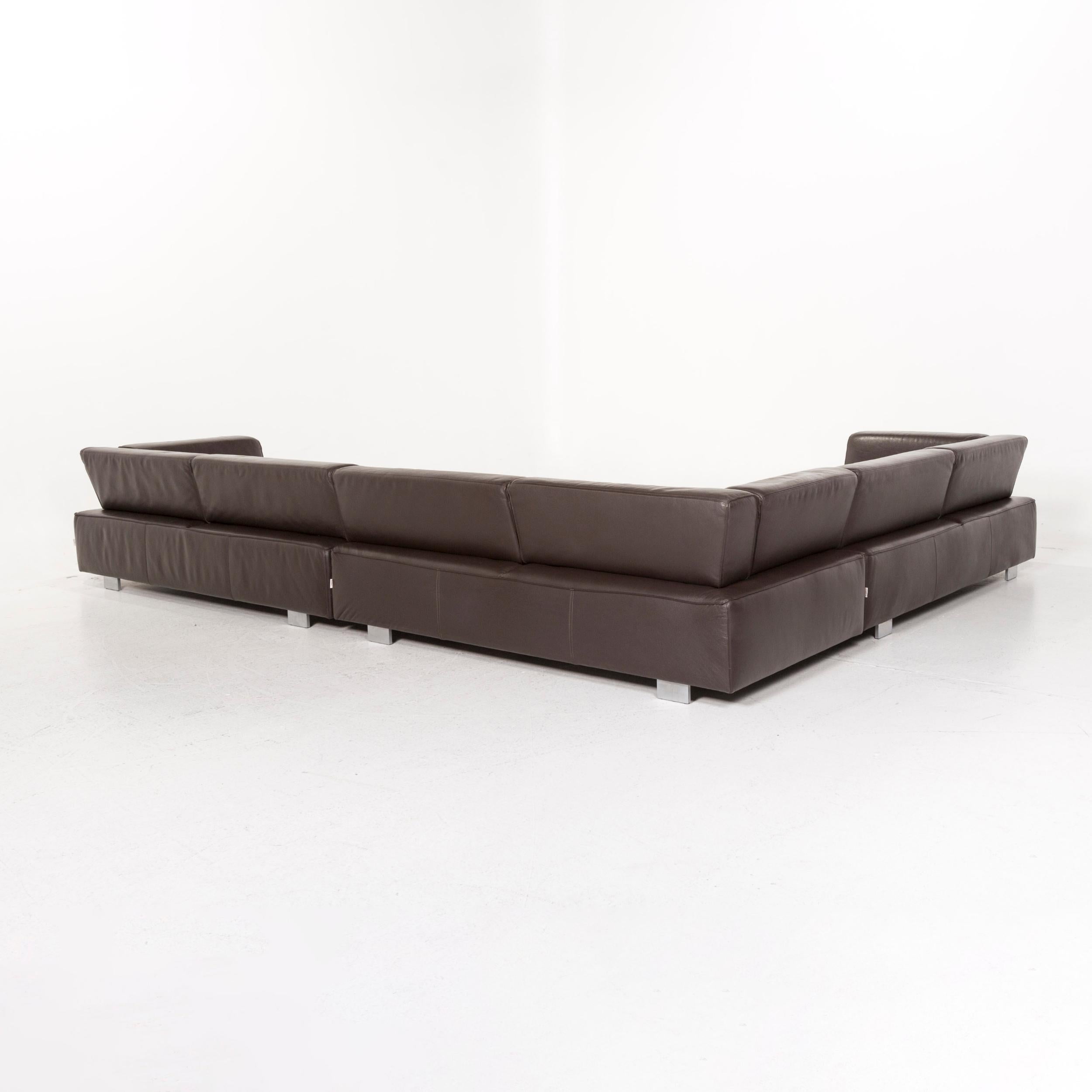 Brühl & Sippold Leather Corner Sofa Set Brown Dark Brown 1 Corner Sofa 1 Stool For Sale 10