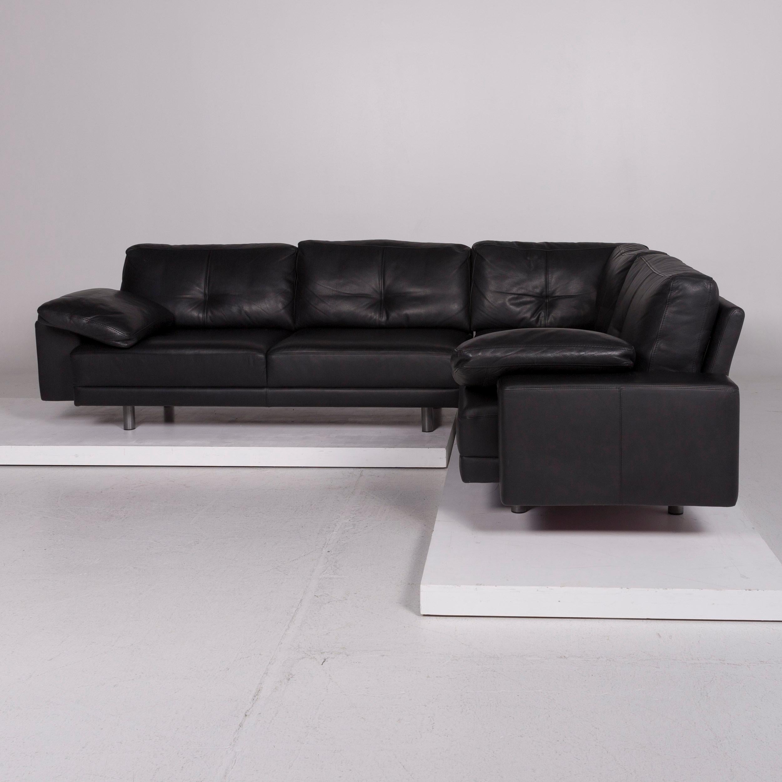Brühl & Sippold Leather Sofa Black Corner Sofa 4