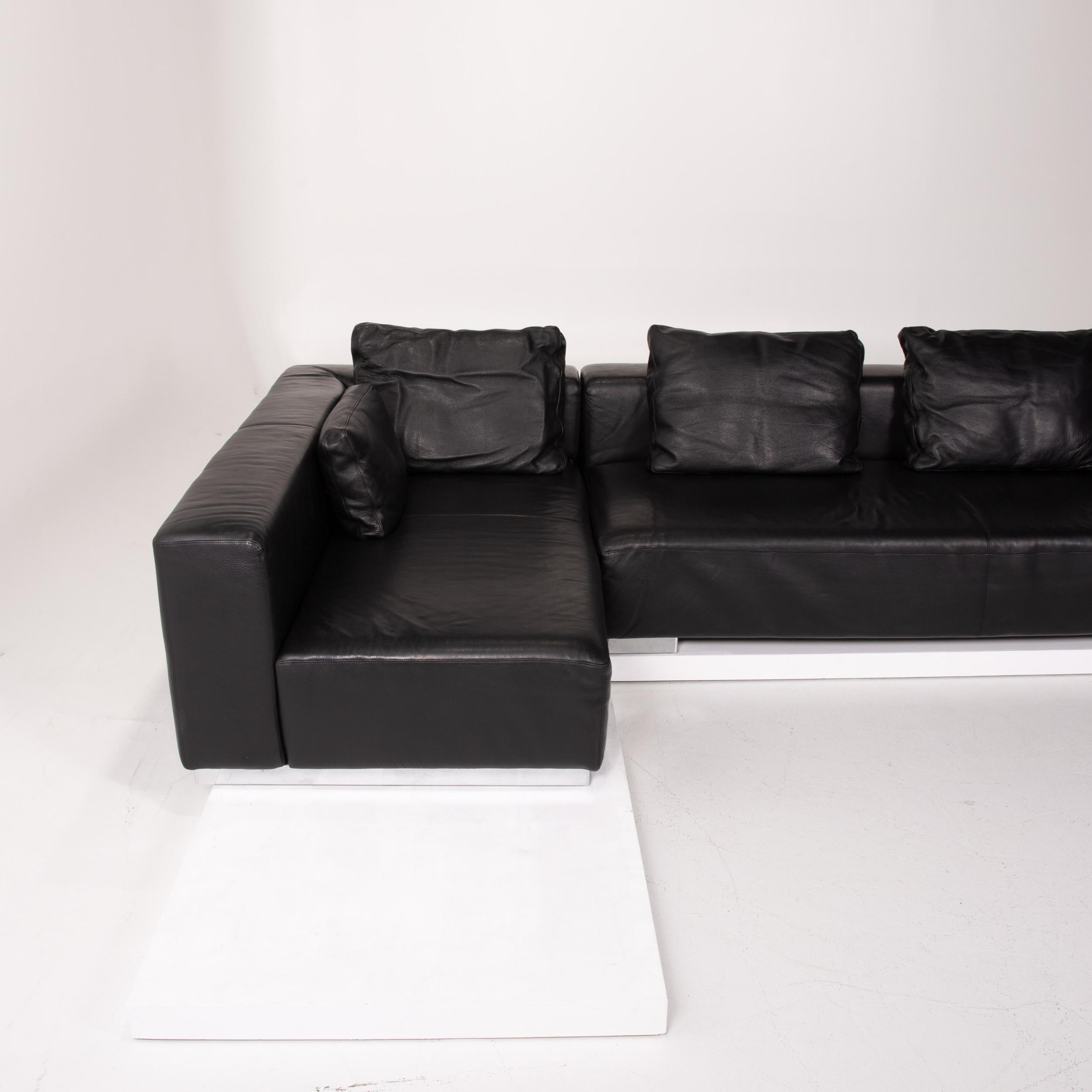 Brühl & Sippold Leather Sofa Black Corner Sofa For Sale 1