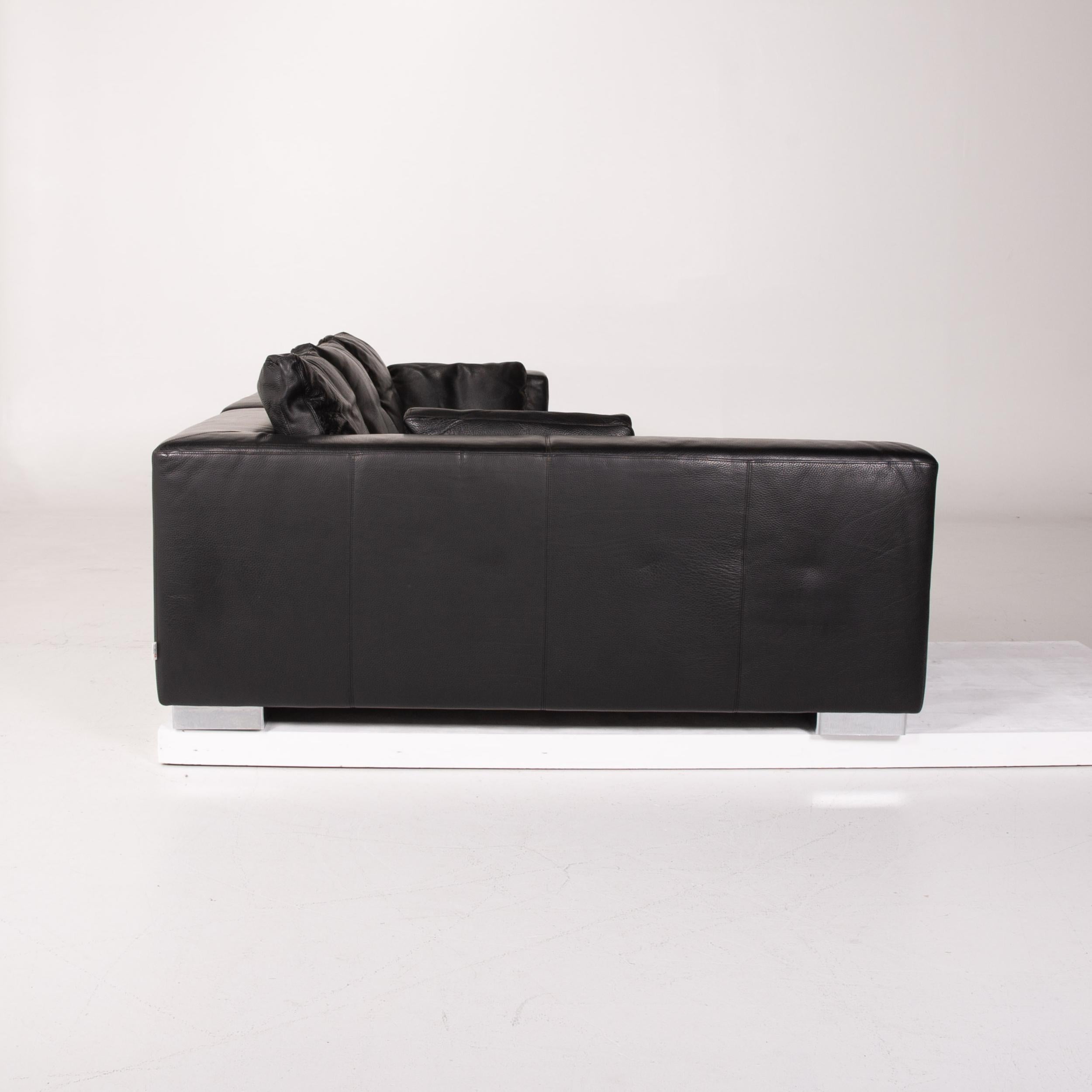Brühl & Sippold Leather Sofa Black Corner Sofa For Sale 2