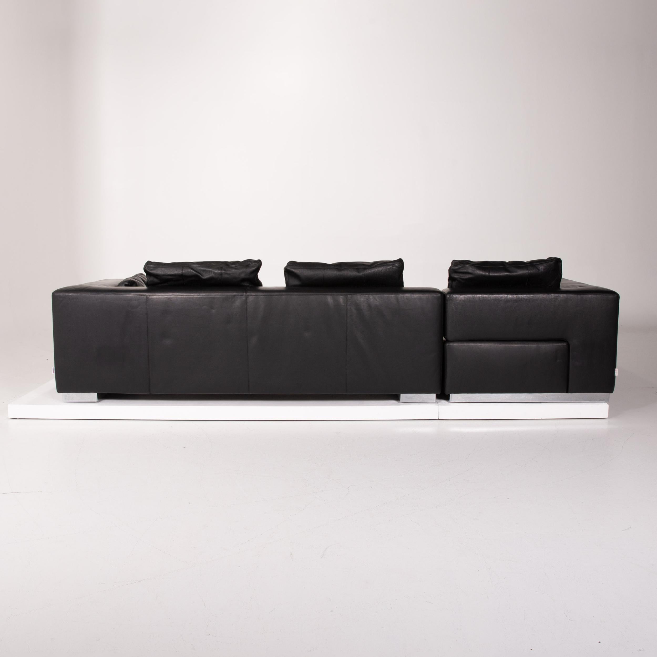 Brühl & Sippold Leather Sofa Black Corner Sofa For Sale 3