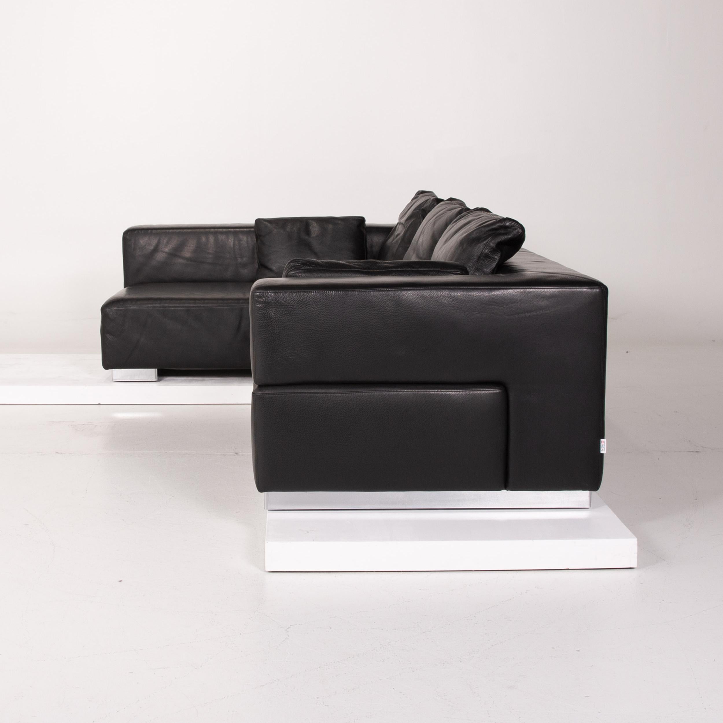 Brühl & Sippold Leather Sofa Black Corner Sofa For Sale 4
