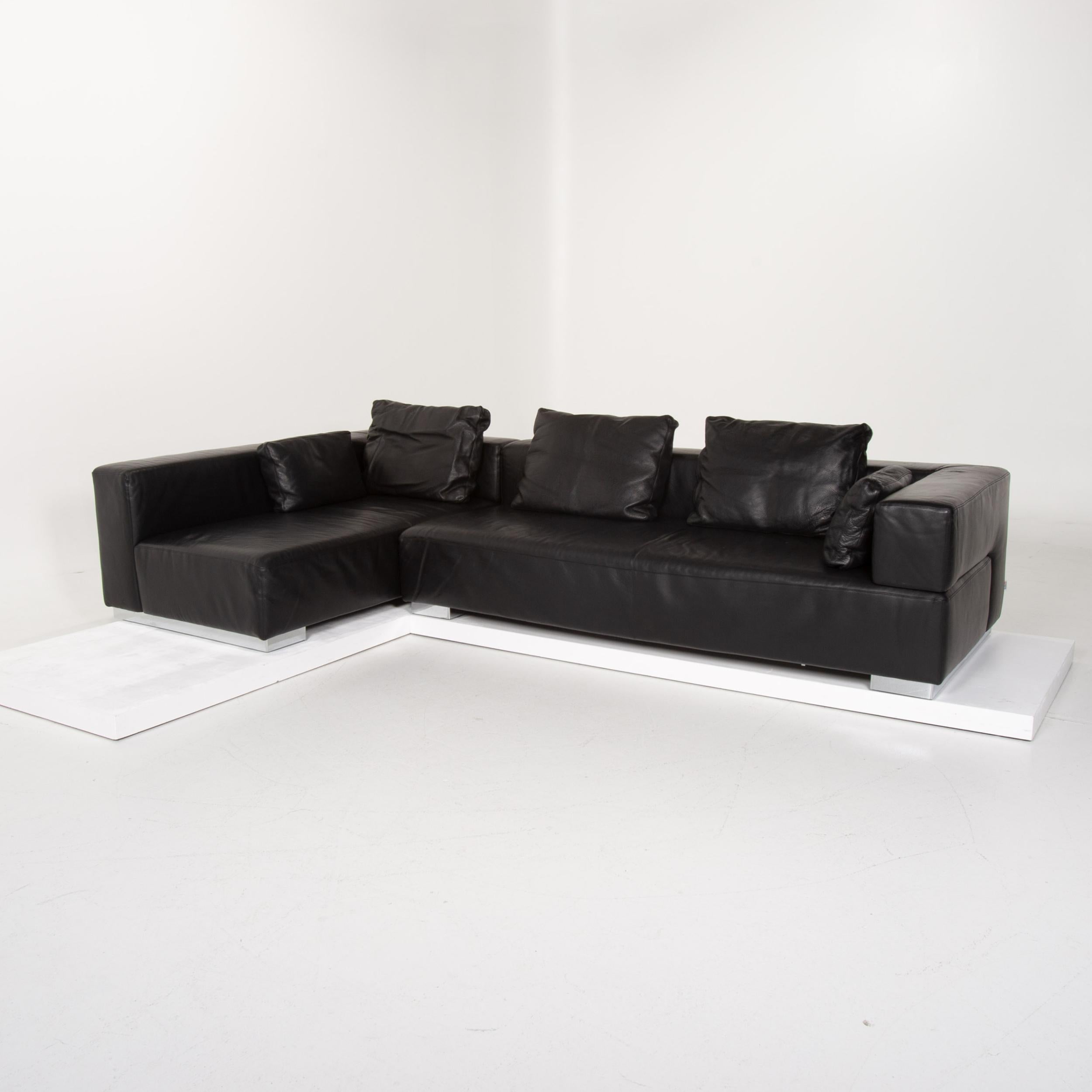 Brühl & Sippold Leather Sofa Black Corner Sofa In Good Condition For Sale In Cologne, DE