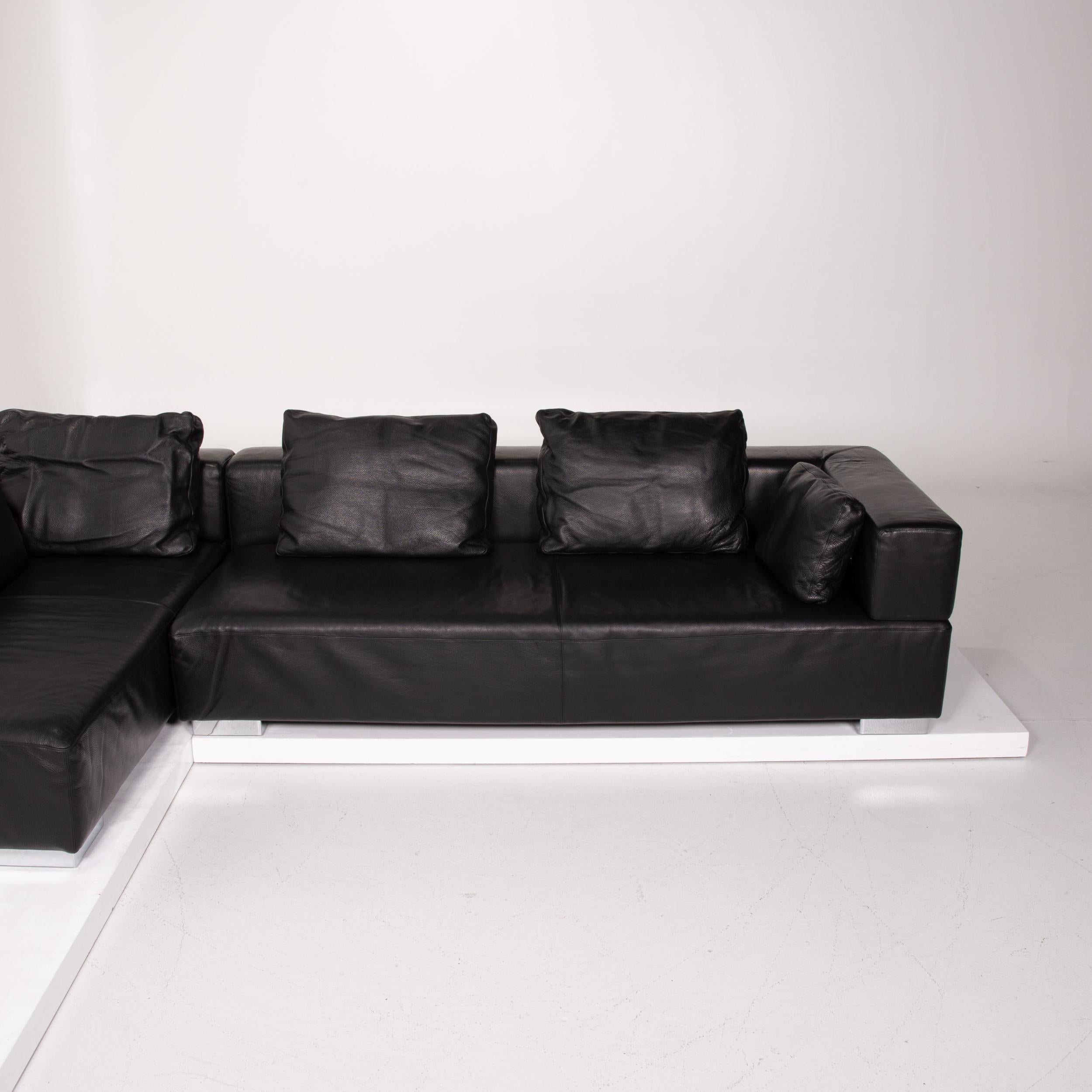 Contemporary Brühl & Sippold Leather Sofa Black Corner Sofa For Sale