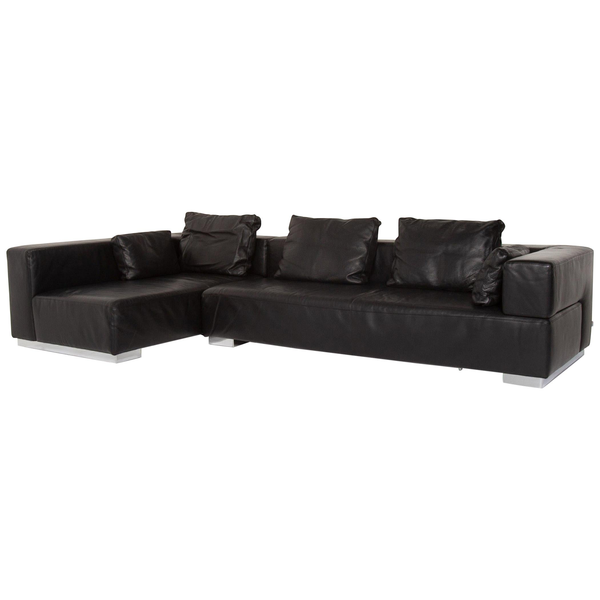 Brühl & Sippold Leather Sofa Black Corner Sofa For Sale