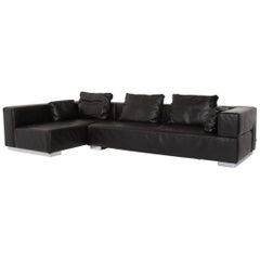 Brühl & Sippold Leather Sofa Black Corner Sofa
