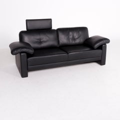 Brühl & Sippold Leather Sofa Black Real Leather Three-Seater Couch