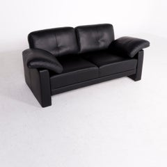 Brühl & Sippold Leather Sofa Black Real Leather Two-Seater Couch
