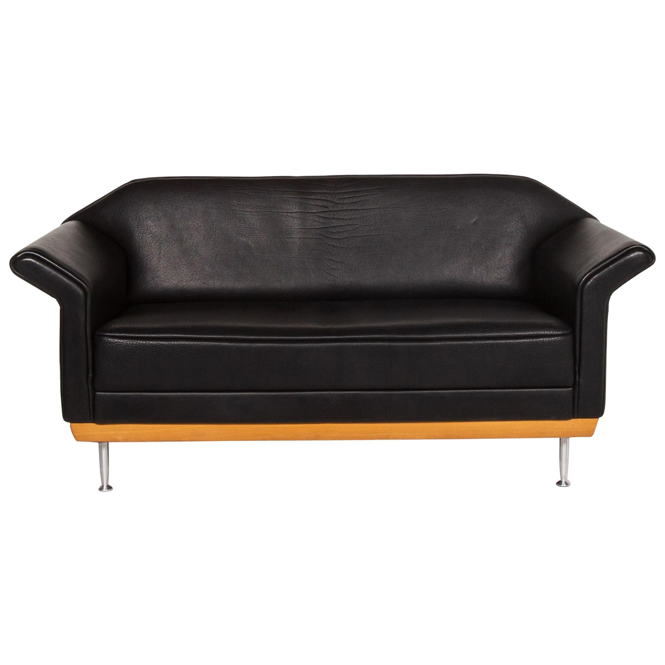 WK Wohnen Leather Sofa Black TwoSeater Couch For Sale at 1stDibs