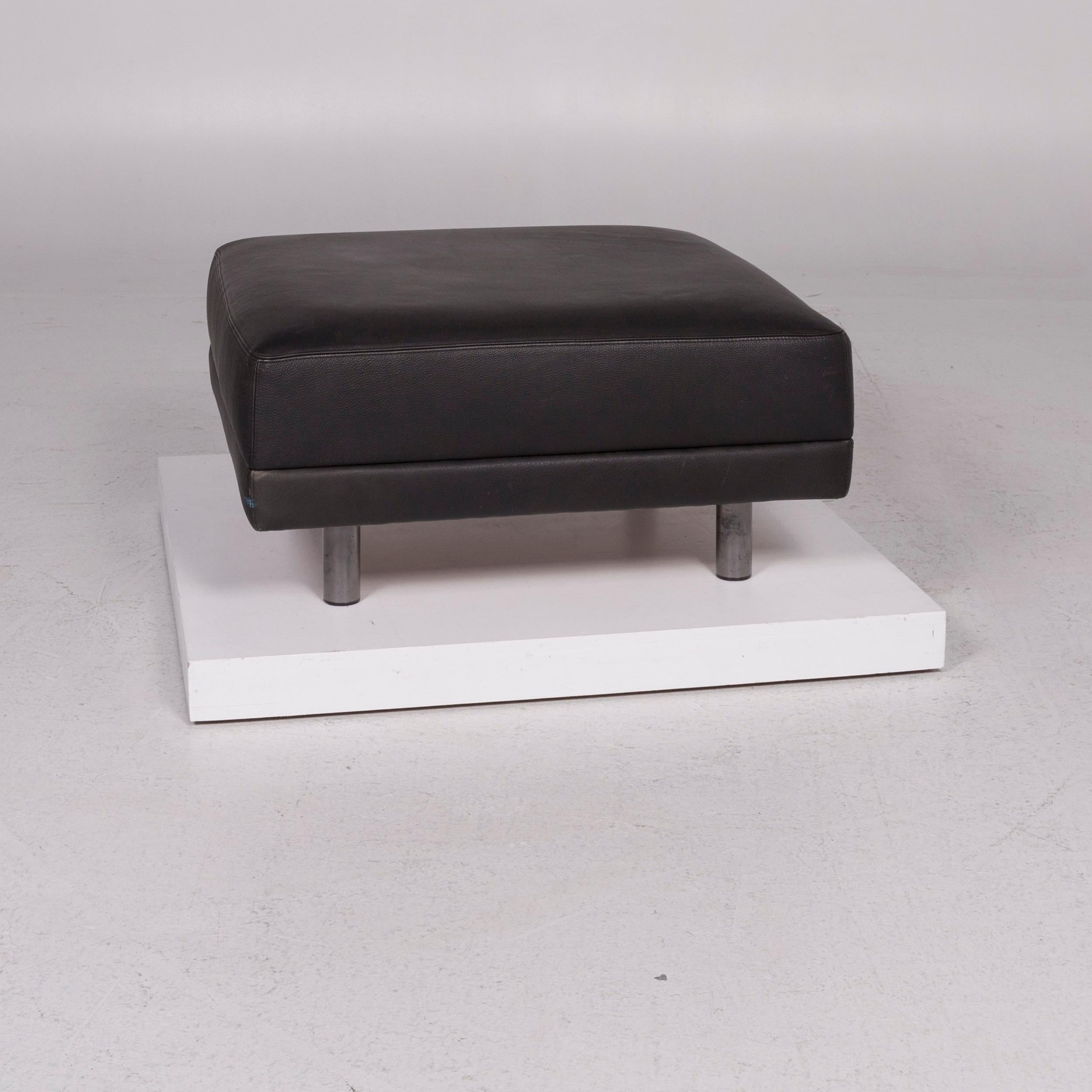 Modern Brühl & Sippold Leather Sofa Set Black Corner Sofa Stool