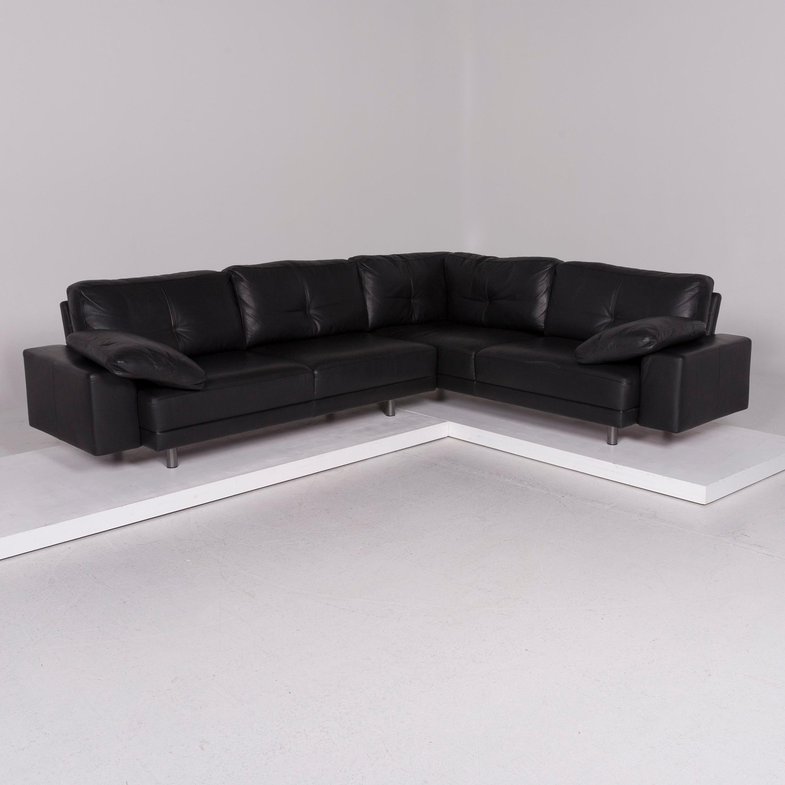 German Brühl & Sippold Leather Sofa Set Black Corner Sofa Stool