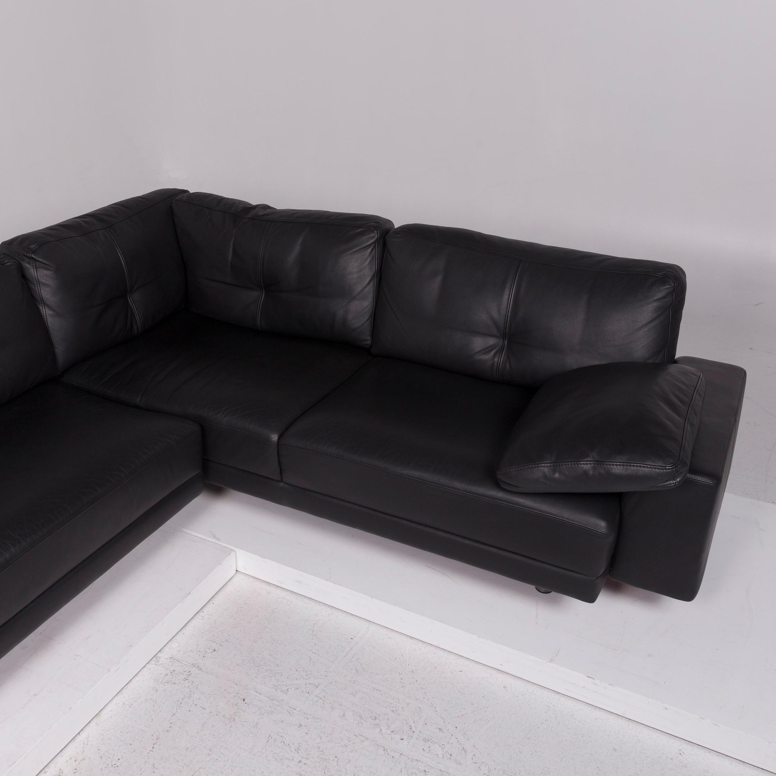 Brühl & Sippold Leather Sofa Set Black Corner Sofa Stool 2