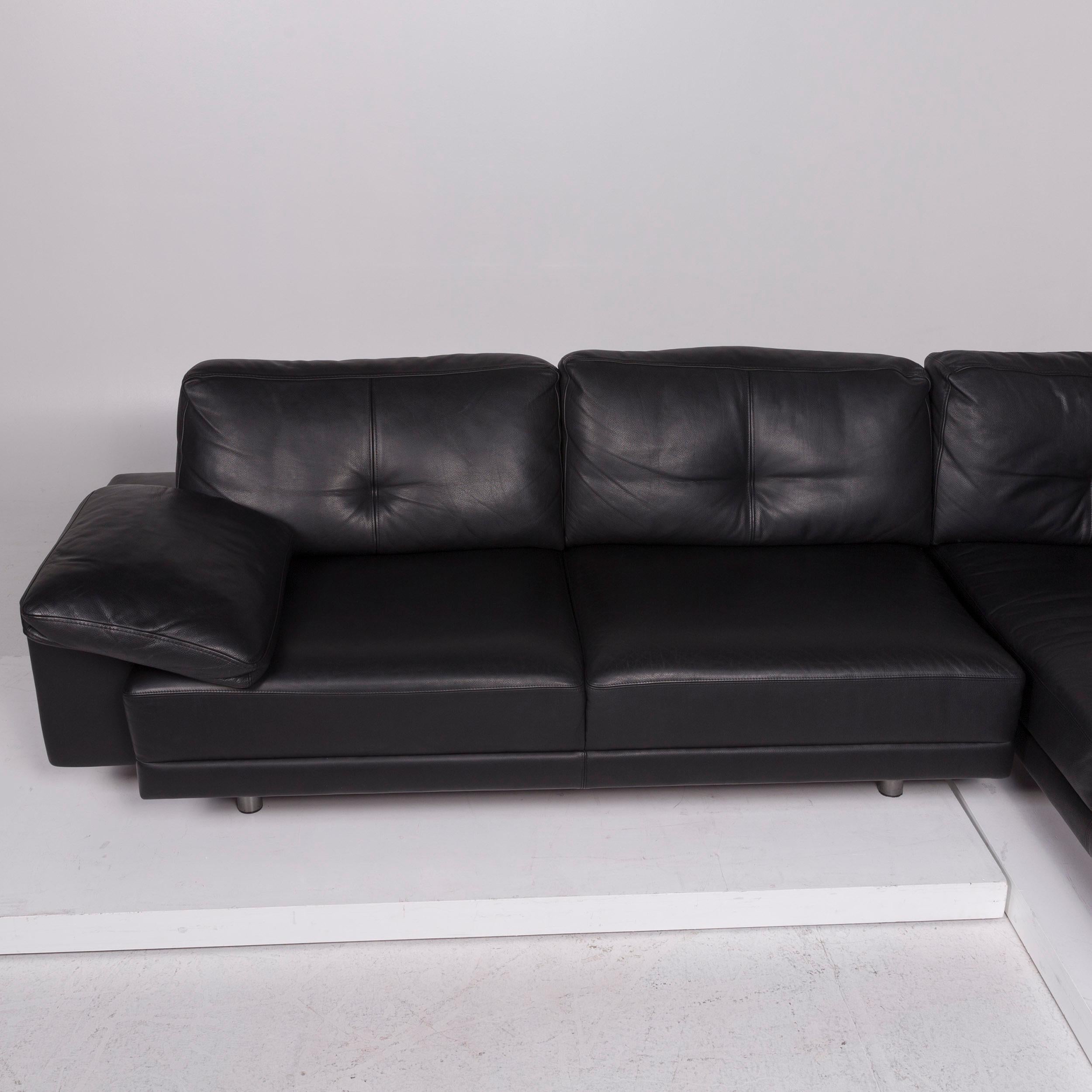 Brühl & Sippold Leather Sofa Set Black Corner Sofa Stool 3