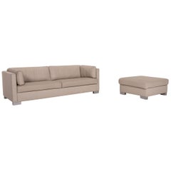 Brühl & Sippold Leather Sofa Set Gray Gray Beige 1 Three-Seat 1 Stool