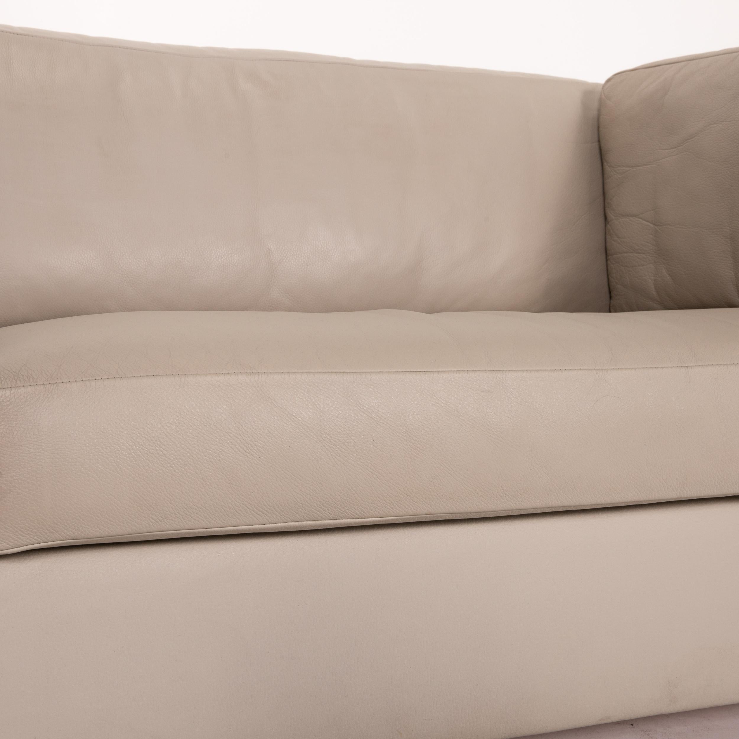 German Brühl & Sippold Leather Sofa Set Gray Gray Beige 1 Three-Seat 1 Stool For Sale