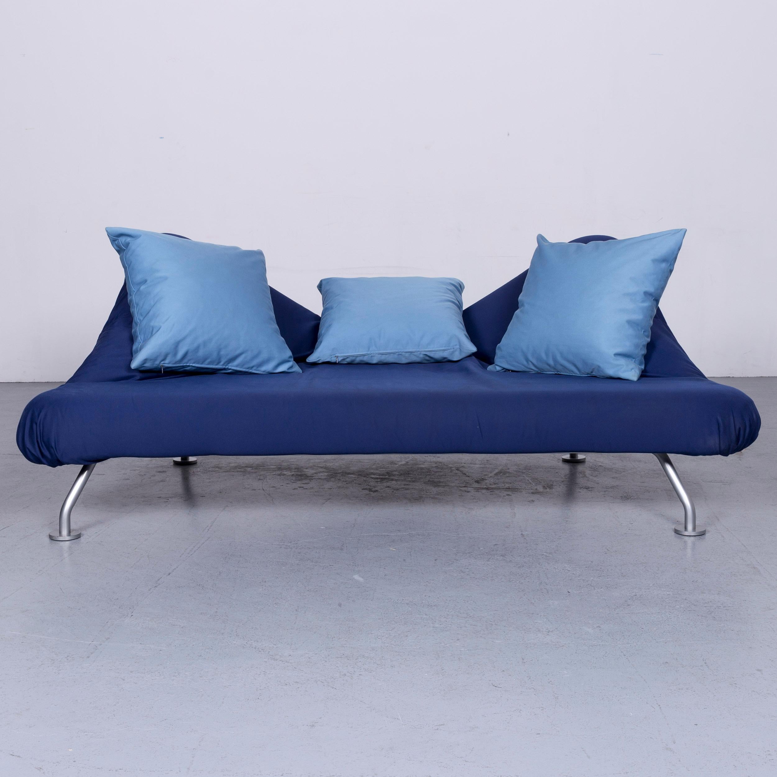 Brühl & Sippold More Designer Fabric Sofa Blue Three-Seat Couch with Function In Good Condition For Sale In Cologne, DE