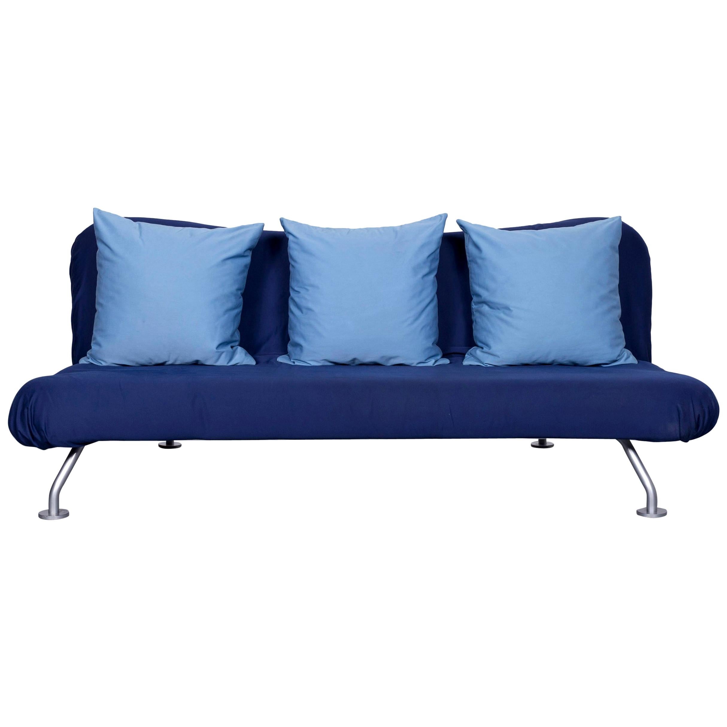 Brühl & Sippold More Designer Fabric Sofa Blue Three-Seat Couch with Function For Sale