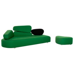 Brühl & Sippold Mosspink Fabric Sofa Set Green 1 Three-Seat 1 Stool