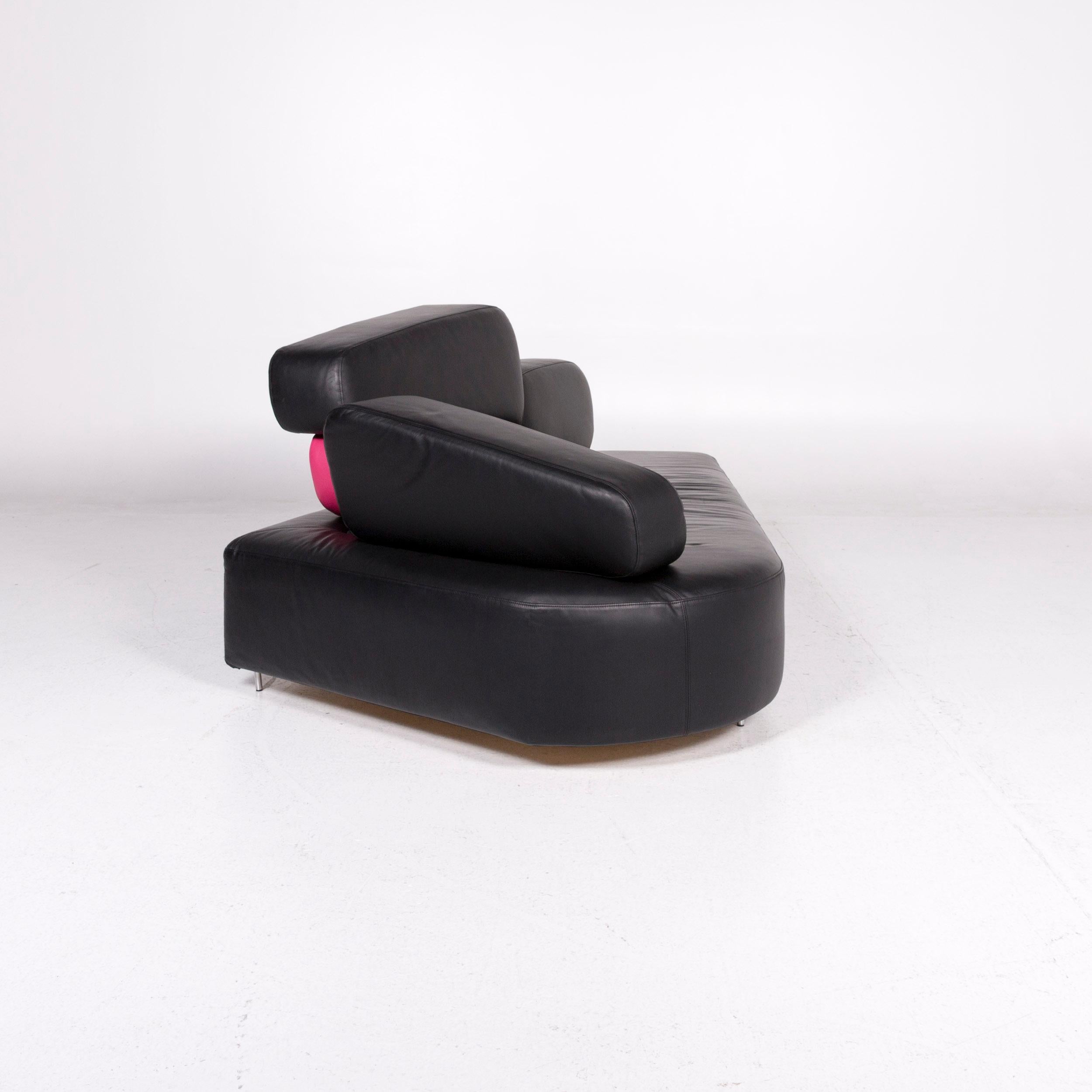 Brühl & Sippold Mosspink Leather Sofa Incl. Stool Black Pink Three-Seat Kati 4