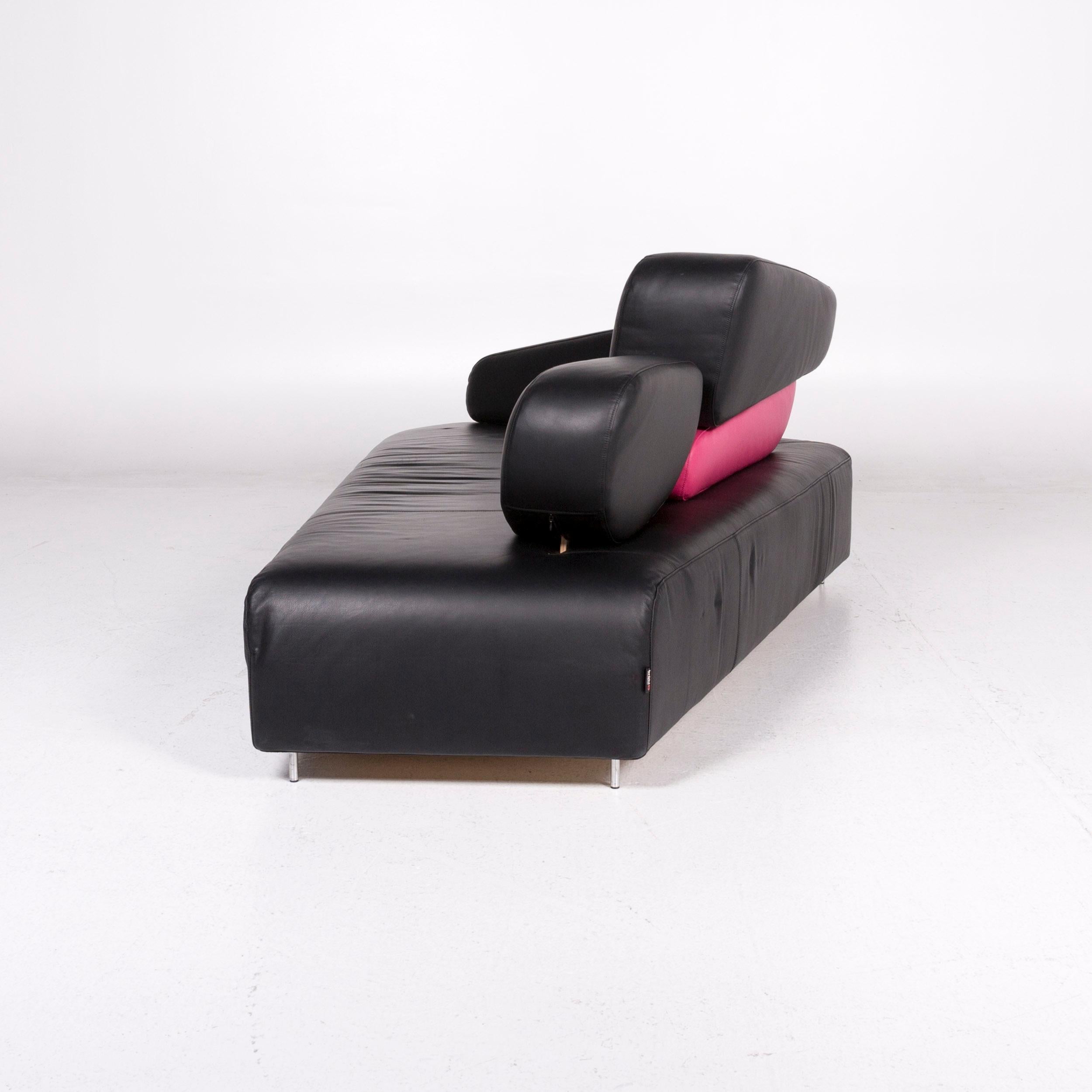 Brühl & Sippold Mosspink Leather Sofa Incl. Stool Black Pink Three-Seat Kati 6
