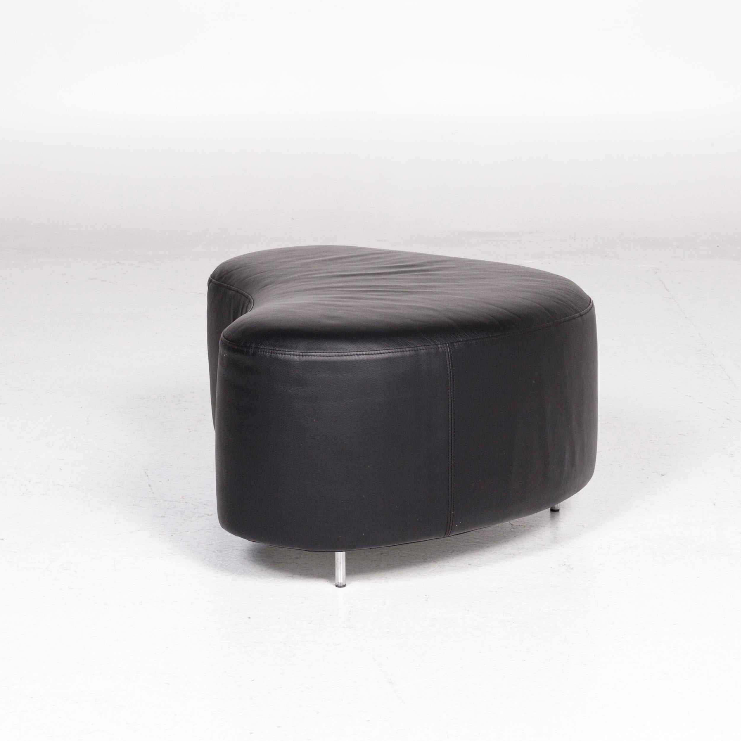 Brühl & Sippold Mosspink Leather Sofa Incl. Stool Black Pink Three-Seat Kati 11