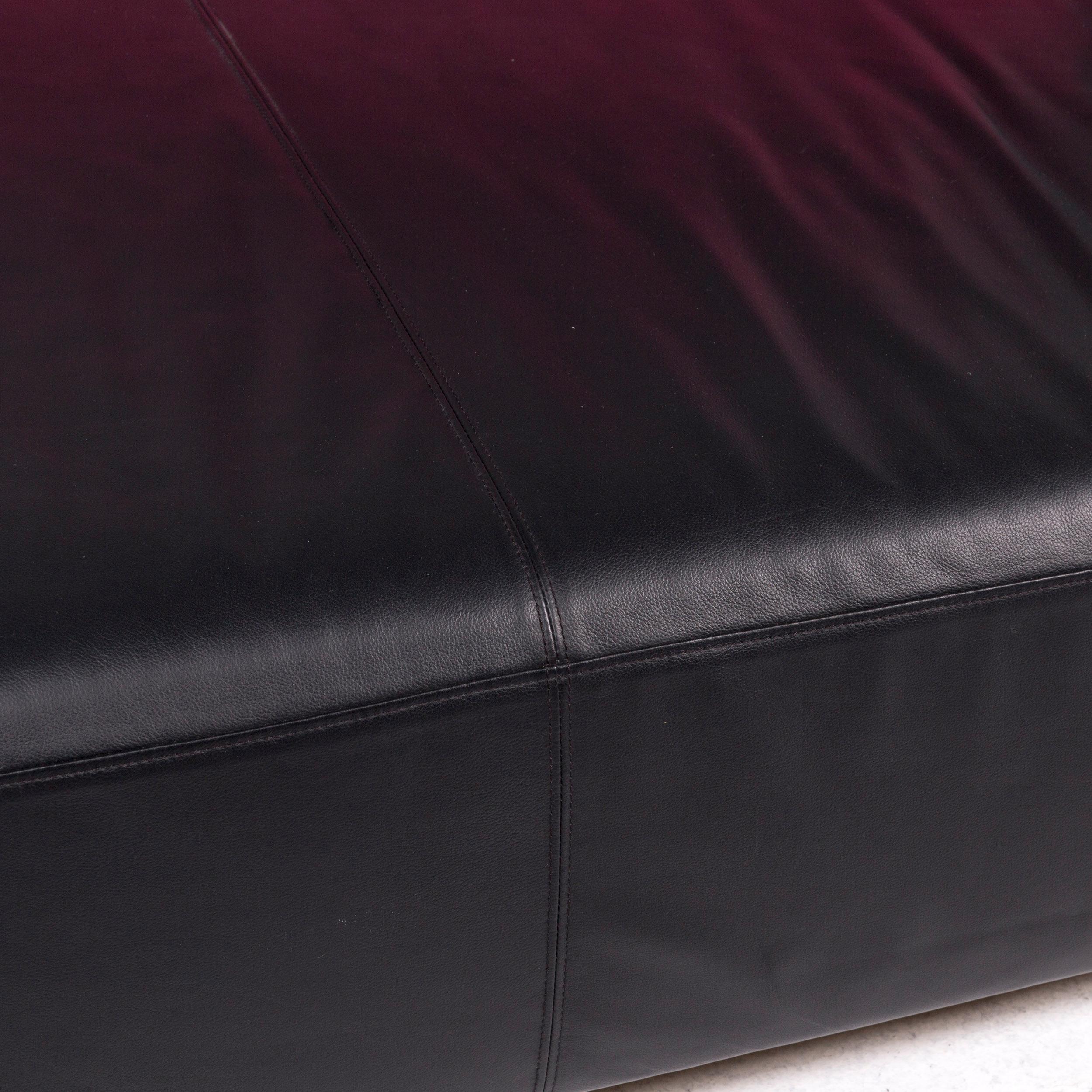 Modern Brühl & Sippold Mosspink Leather Sofa Incl. Stool Black Pink Three-Seat Kati
