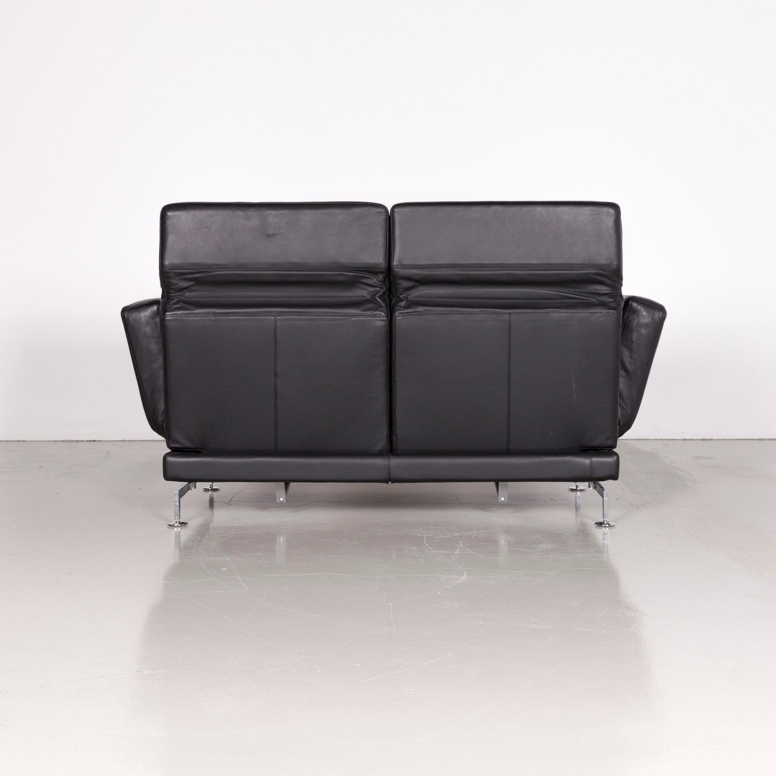 Brühl & Sippold Moule Designer Leather Sofa Black Two-Seat Couch with Function 6
