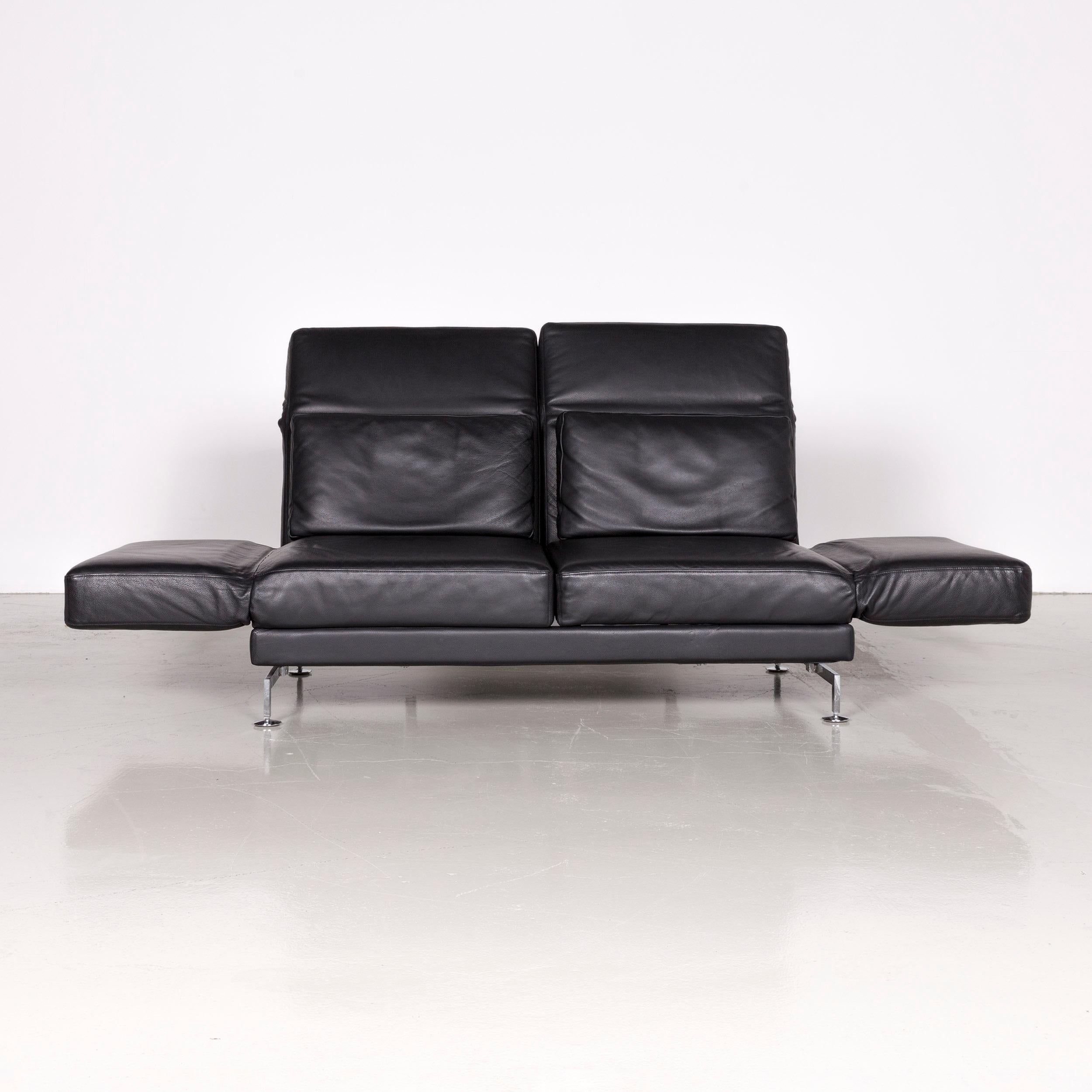 German Brühl & Sippold Moule Designer Leather Sofa Black Two-Seat Couch with Function