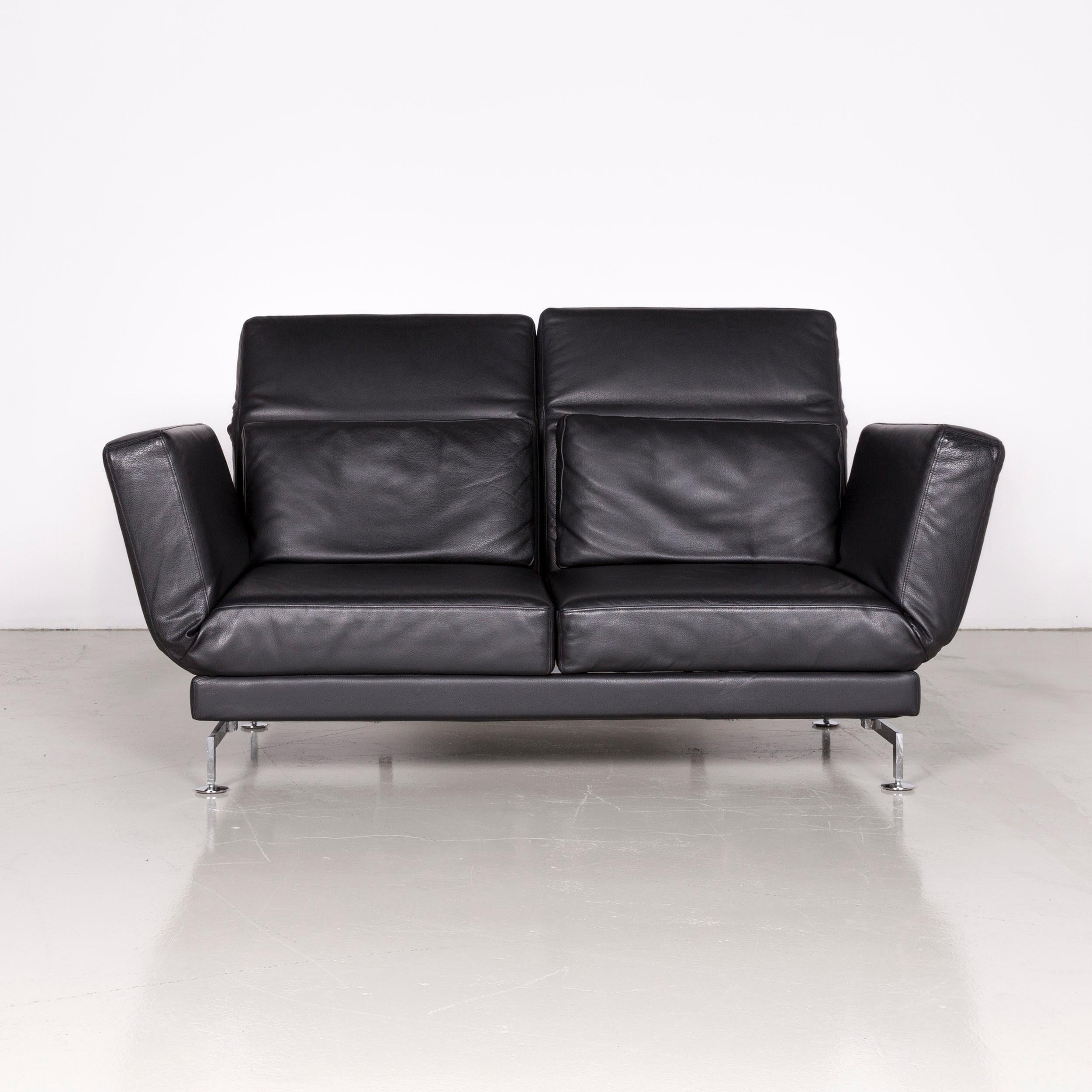 Brühl & Sippold Moule Designer Leather Sofa Black Two-Seat Couch with Function In Good Condition In Cologne, DE