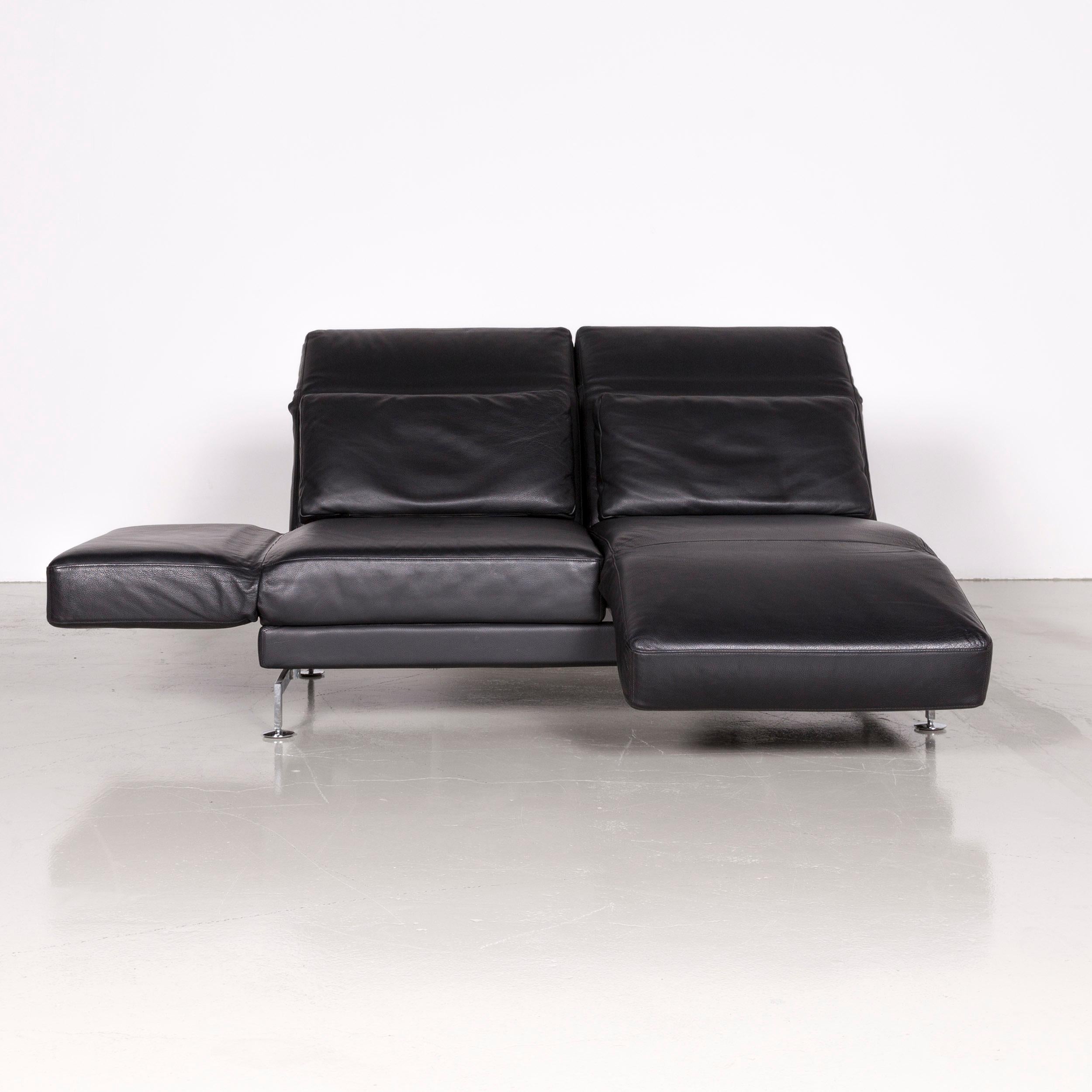 Contemporary Brühl & Sippold Moule Designer Leather Sofa Black Two-Seat Couch with Function