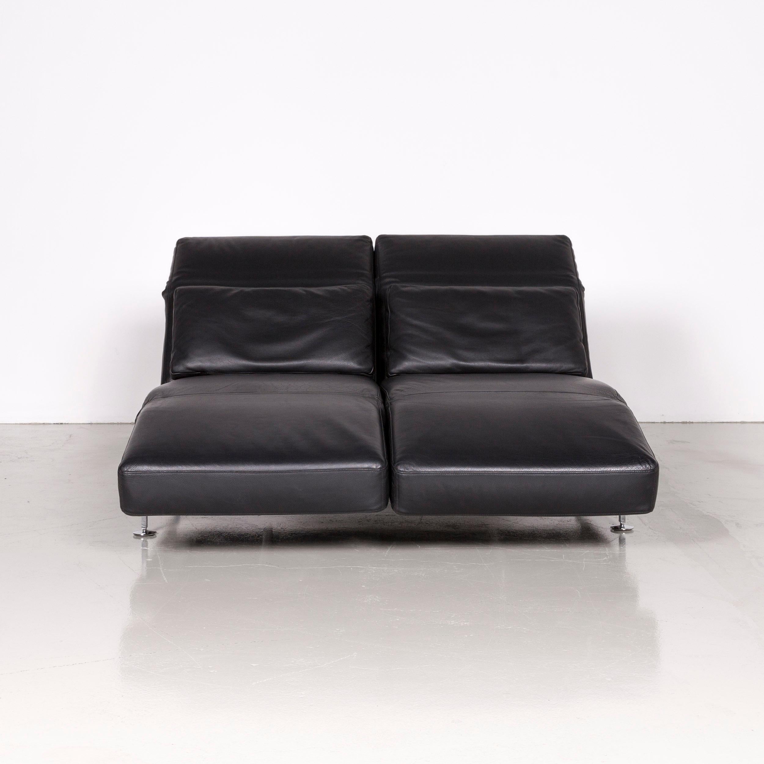 Brühl & Sippold Moule Designer Leather Sofa Black Two-Seat Couch with Function 1