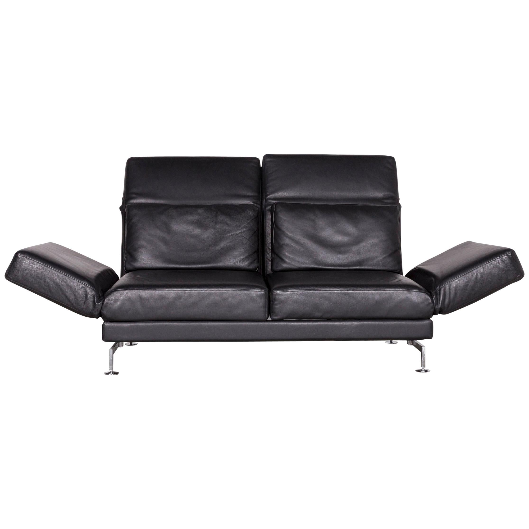 Brühl & Sippold Moule Designer Leather Sofa Black Two-Seat Couch with Function