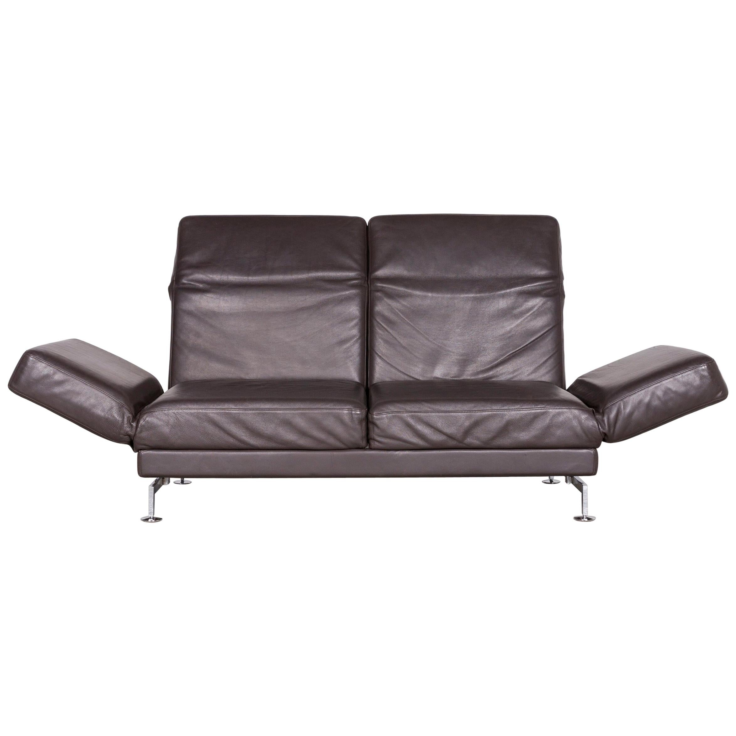 Brühl & Sippold Moule Designer Leather Sofa Brown Two-Seat Couch with Function For Sale