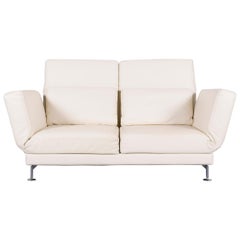Brühl & Sippold Moule Designer Sofa Leather Off-White Two-Seat Couch Relax