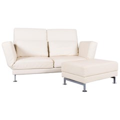 Brühl & Sippold Moule Designer Sofa Set Leather Off-White Two-Seat Couch Relax