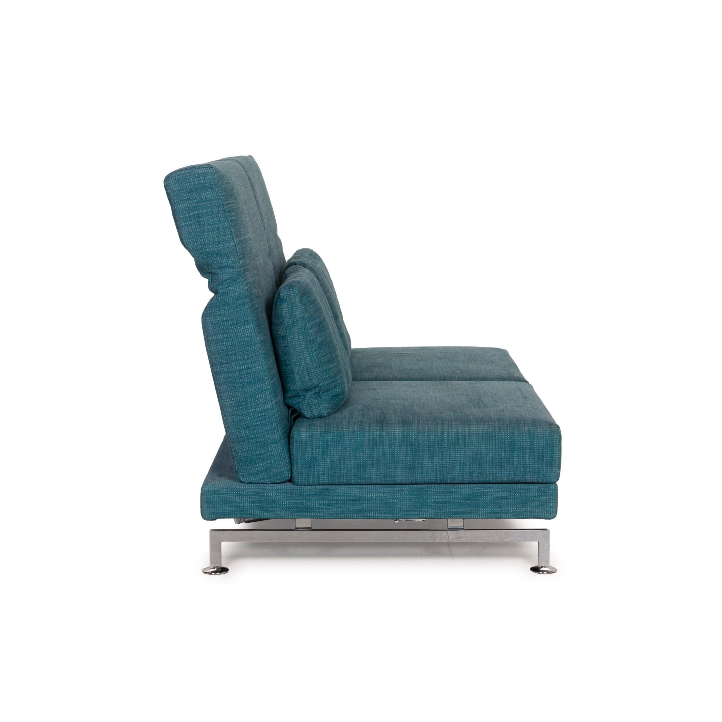 Brühl & Sippold Moule Fabric Sofa Blue Two-Seater Reclining Function Turquoise For Sale 4