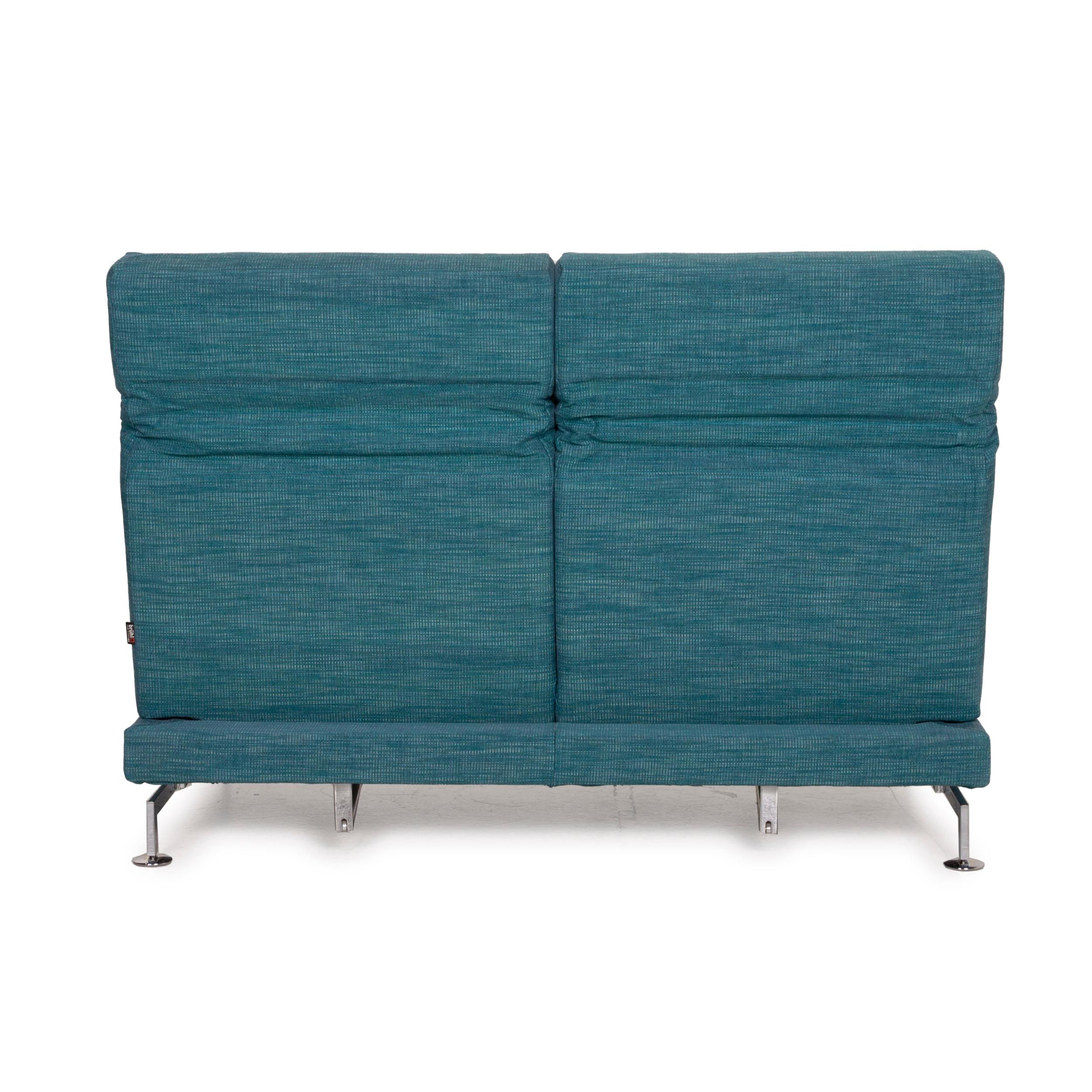 Brühl & Sippold Moule Fabric Sofa Blue Two-Seater Reclining Function Turquoise For Sale 5